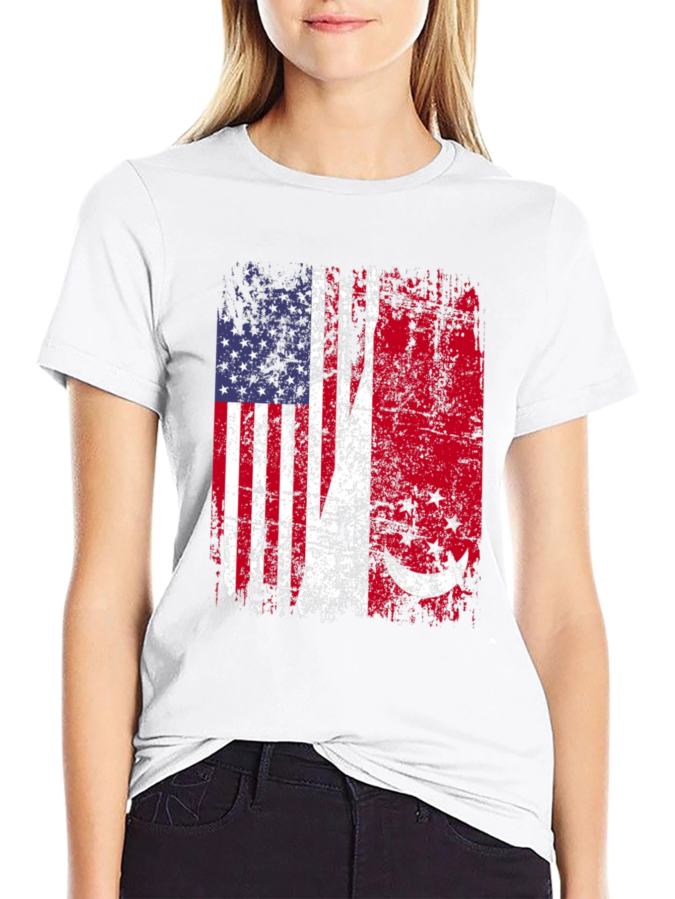 USA Singapore Flags Graphic T-Shirt