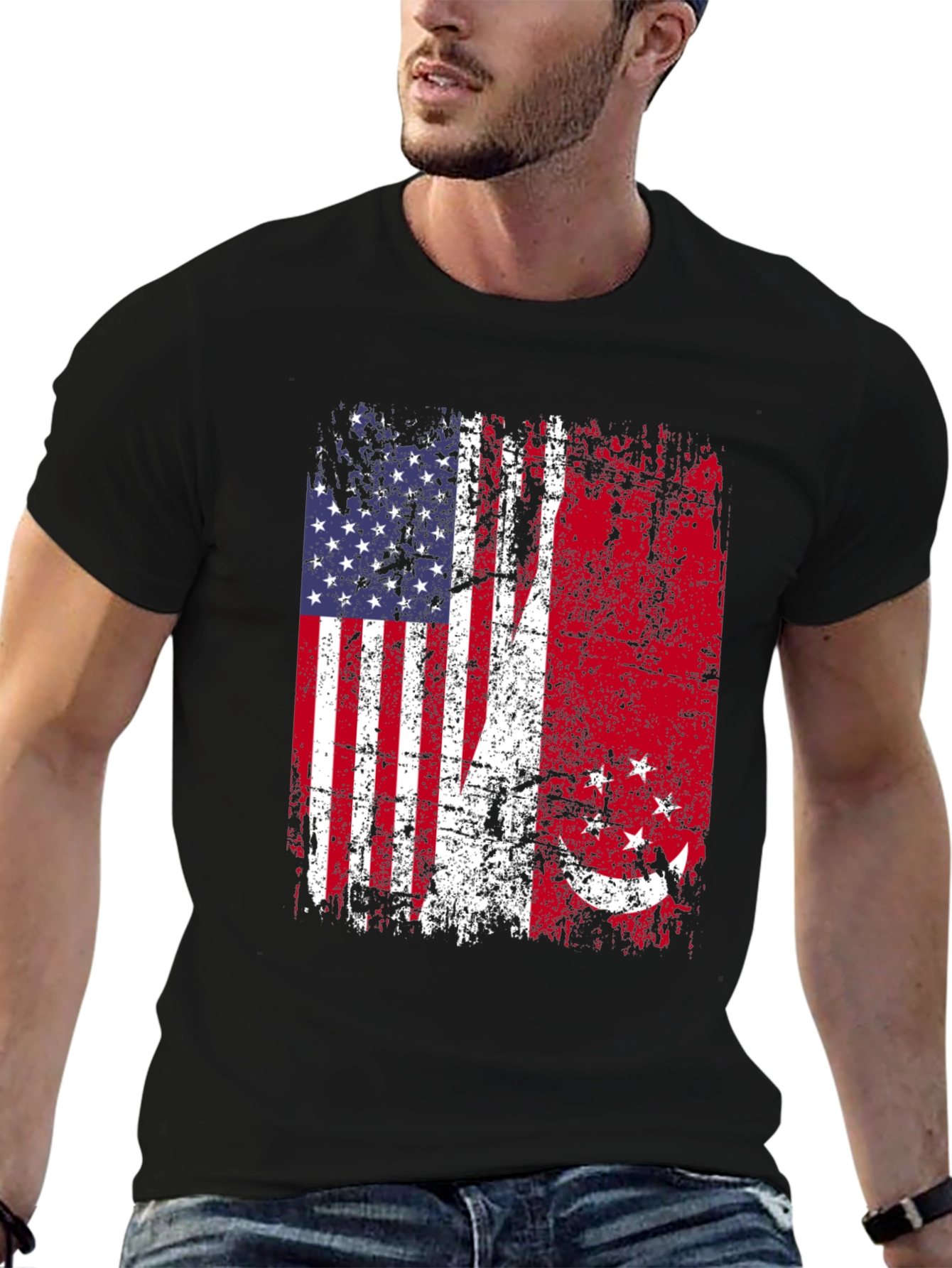 USA Singapore Flags Graphic T-Shirt