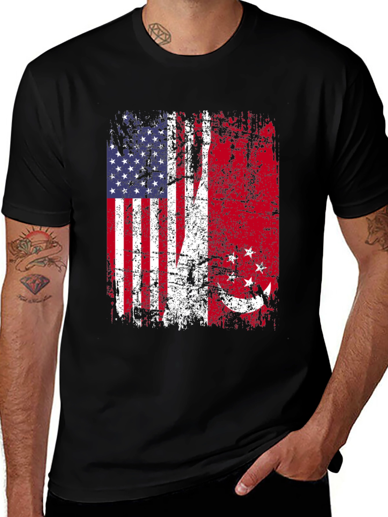 USA Singapore Flags Graphic T-Shirt
