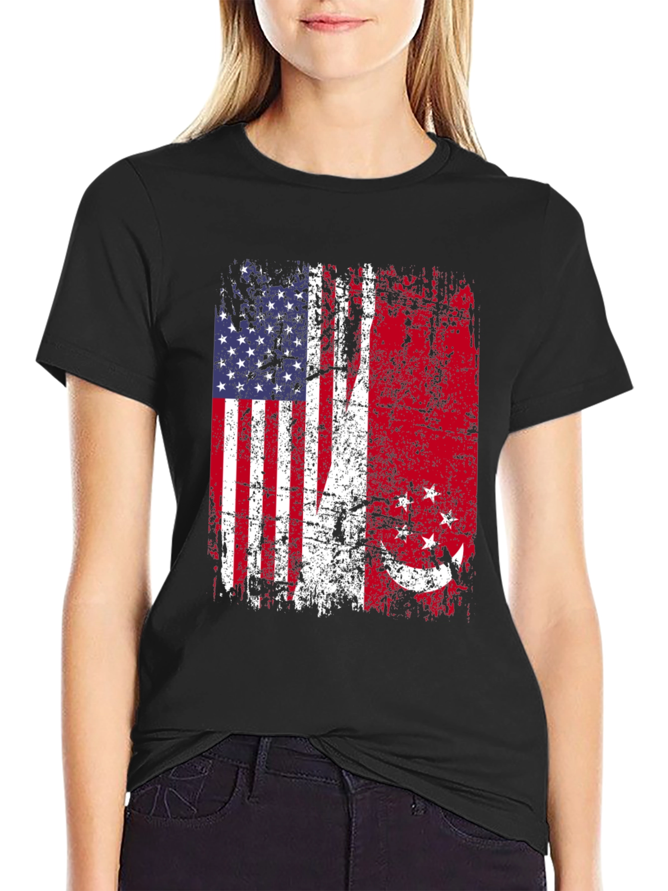 USA Singapore Flags Graphic T-Shirt