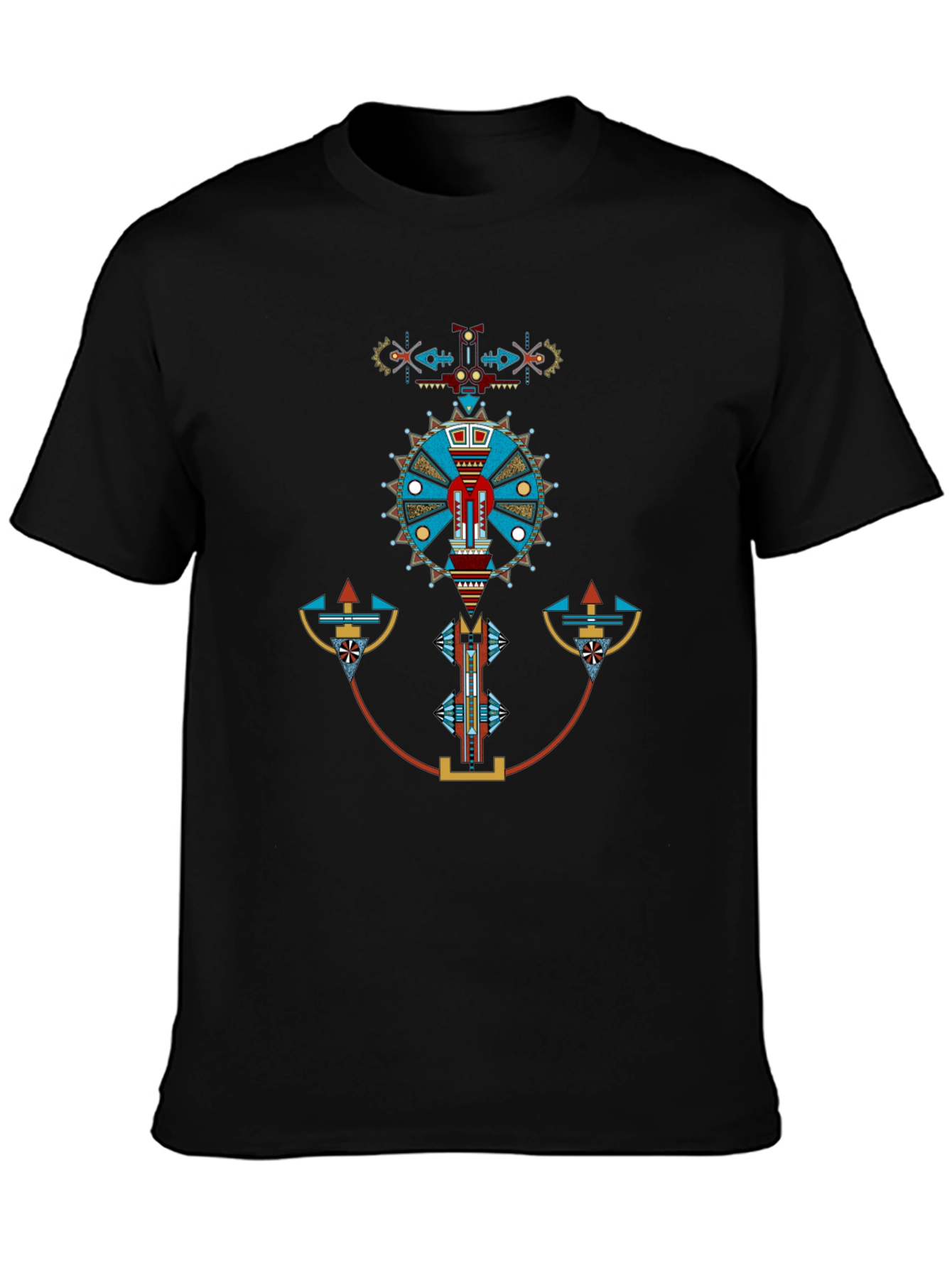 Geometric Aztec Design Black T-Shirt
