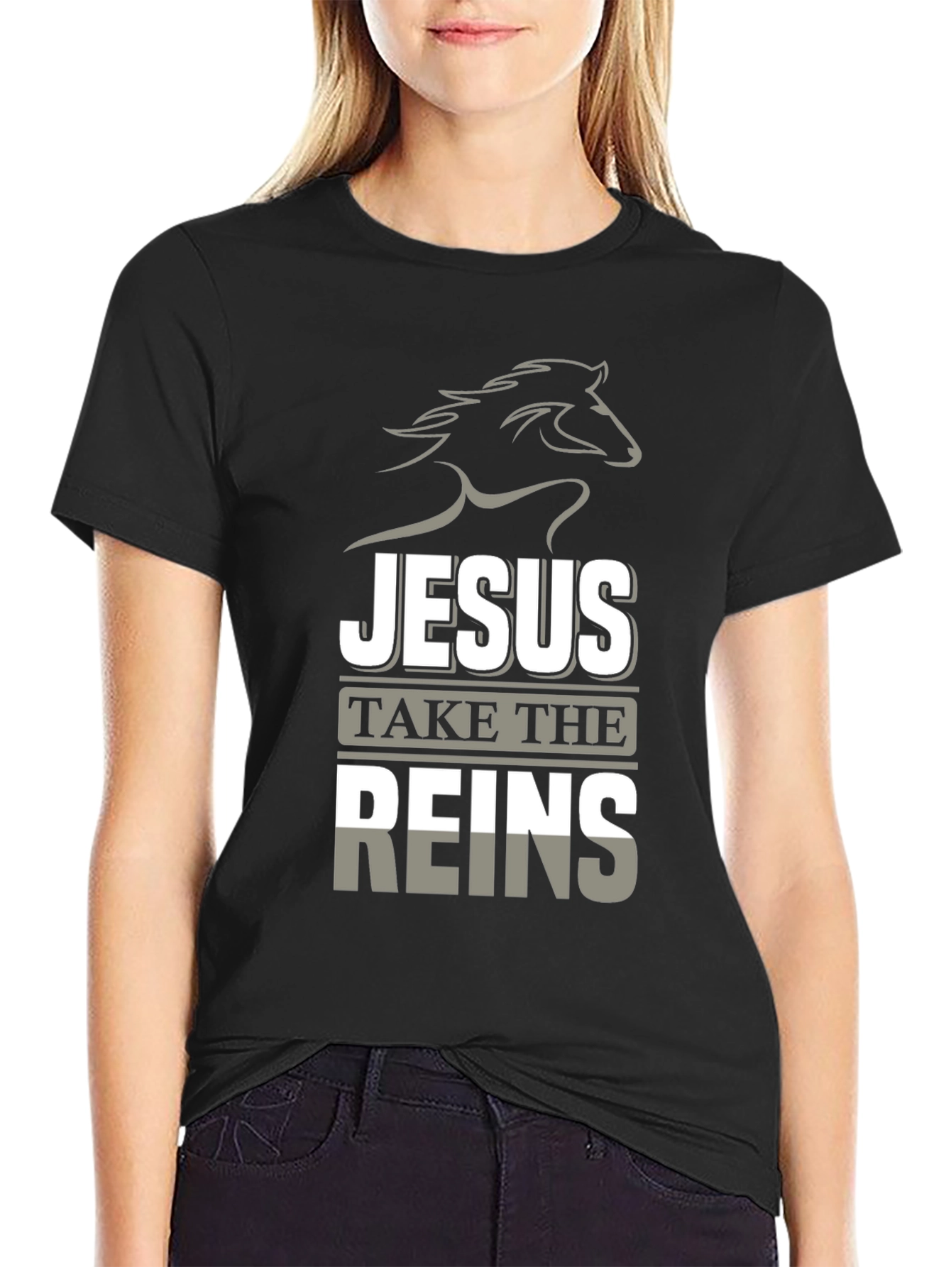 Jesus Take the Reins Black Graphic T-Shirt