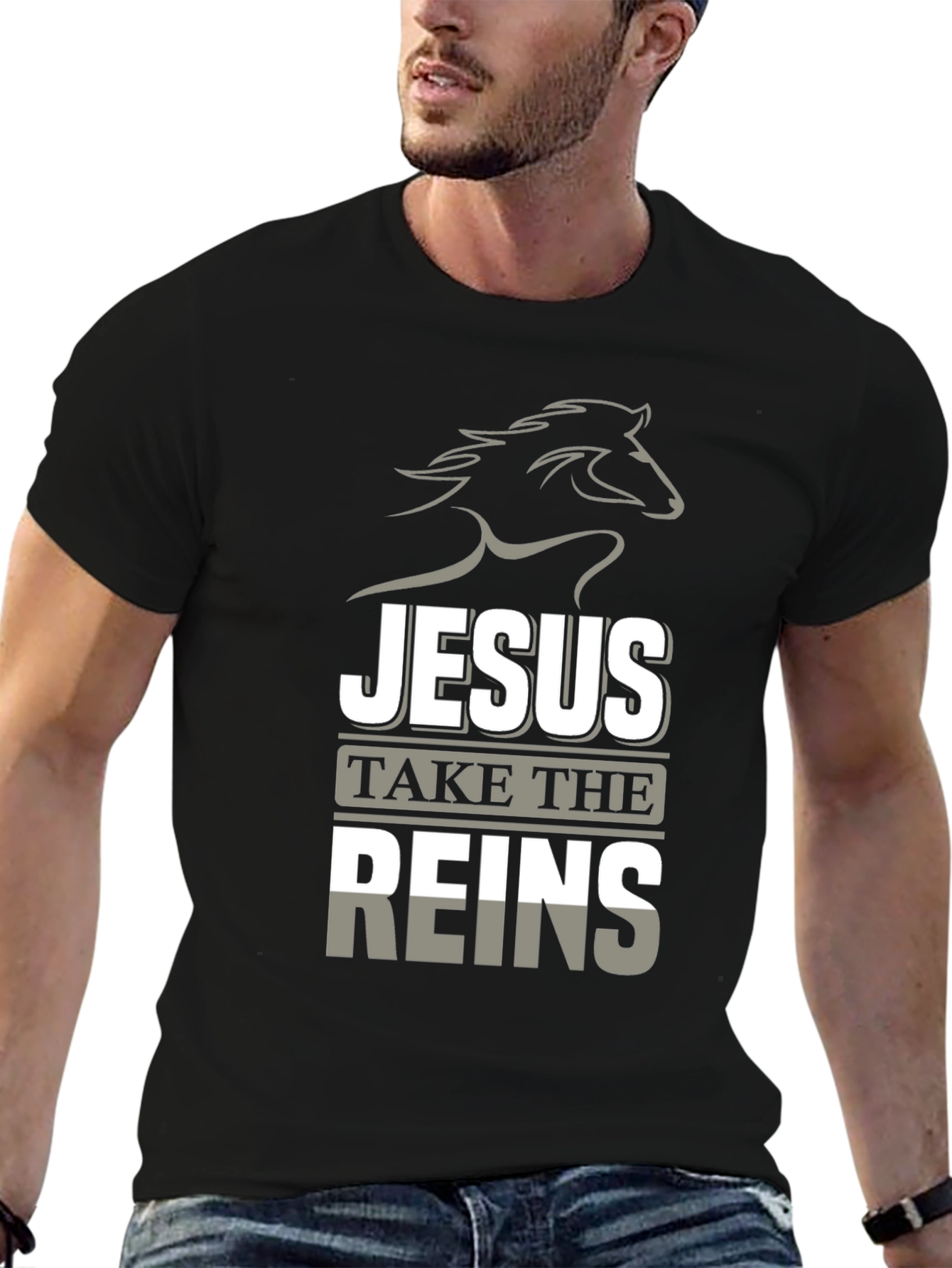 Jesus Take the Reins Black Graphic T-Shirt