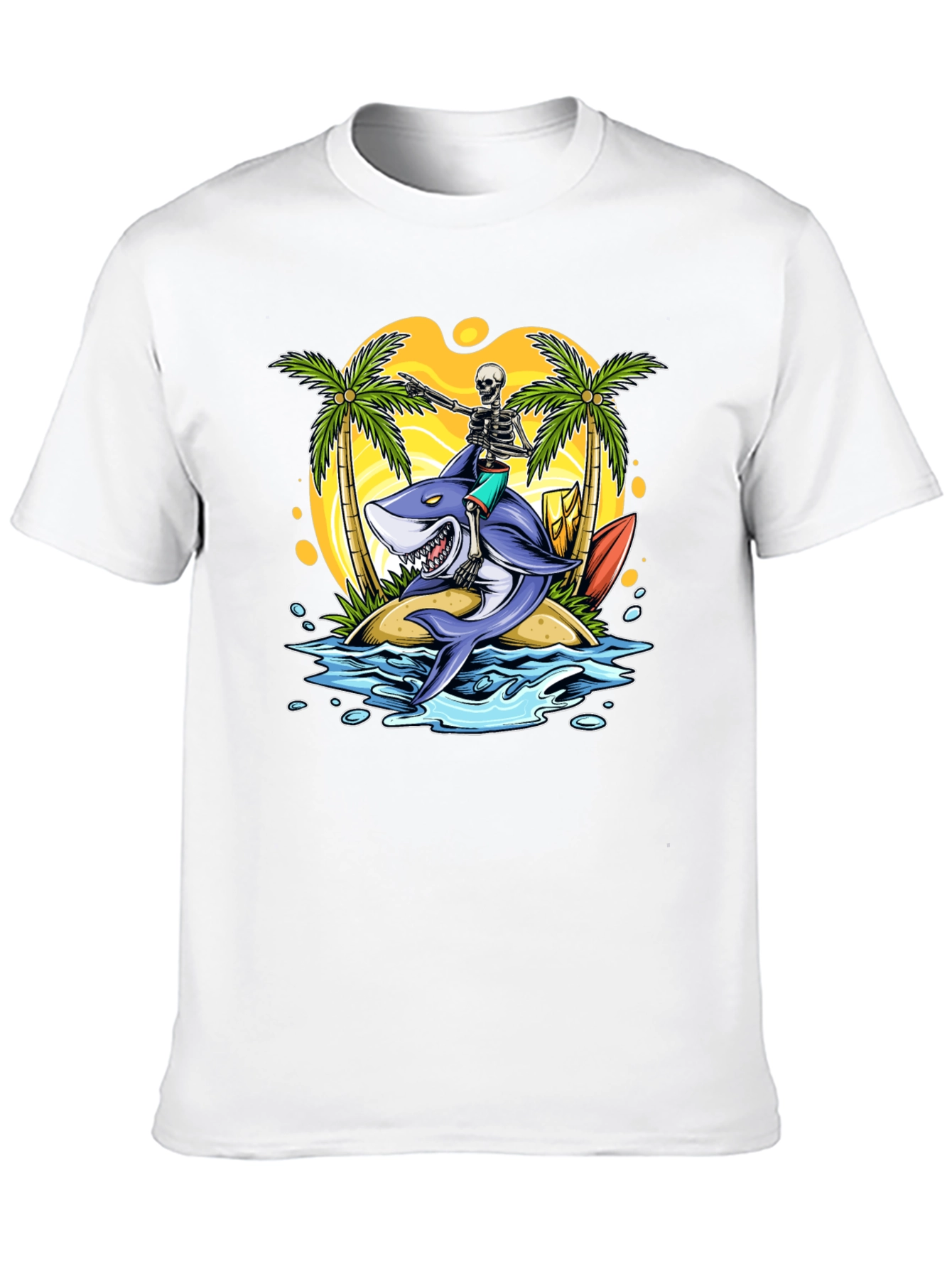 Surfing Shark Skeleton Tee - Island Vibes