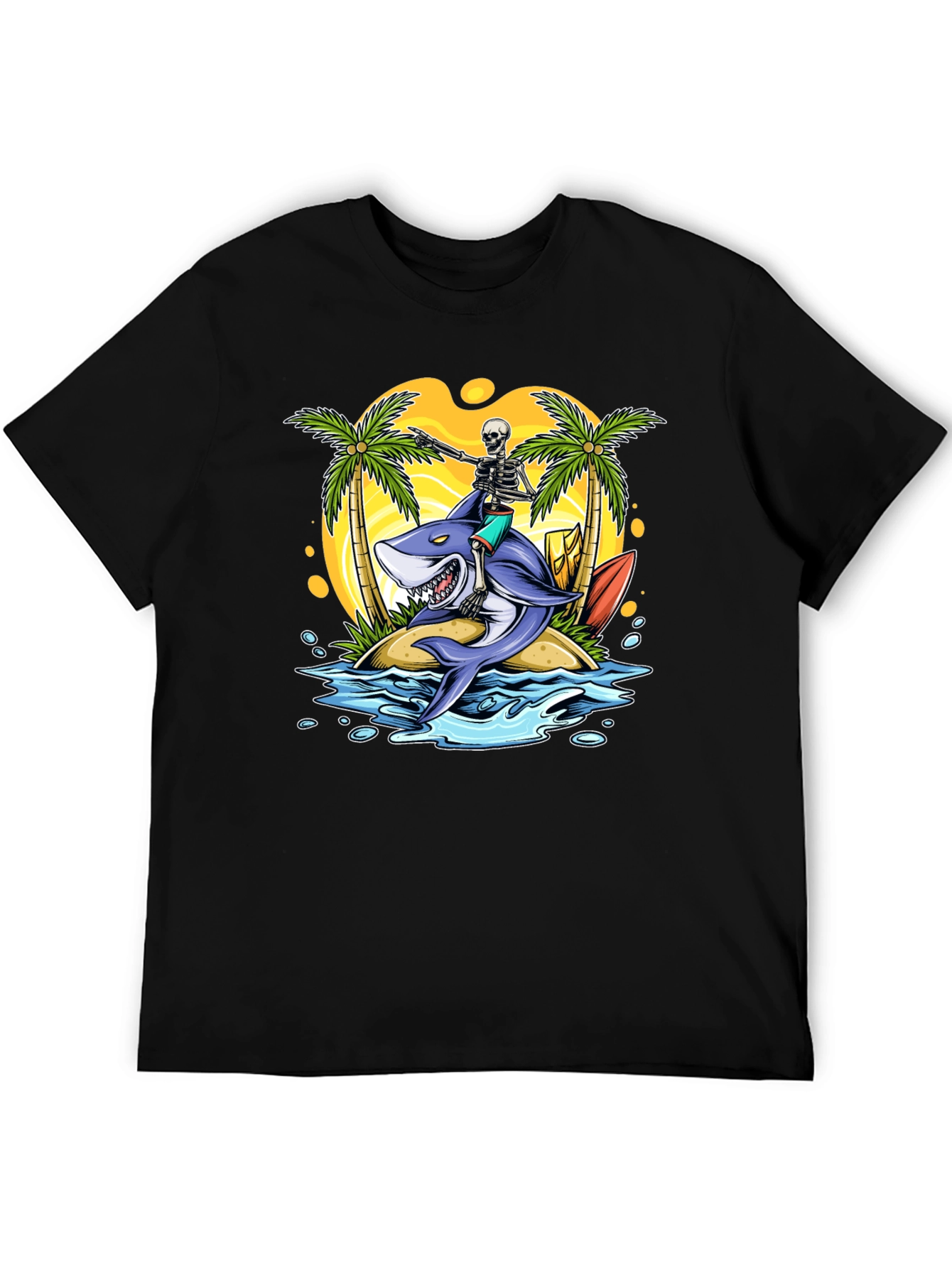 Surfing Shark Skeleton Tee - Island Vibes