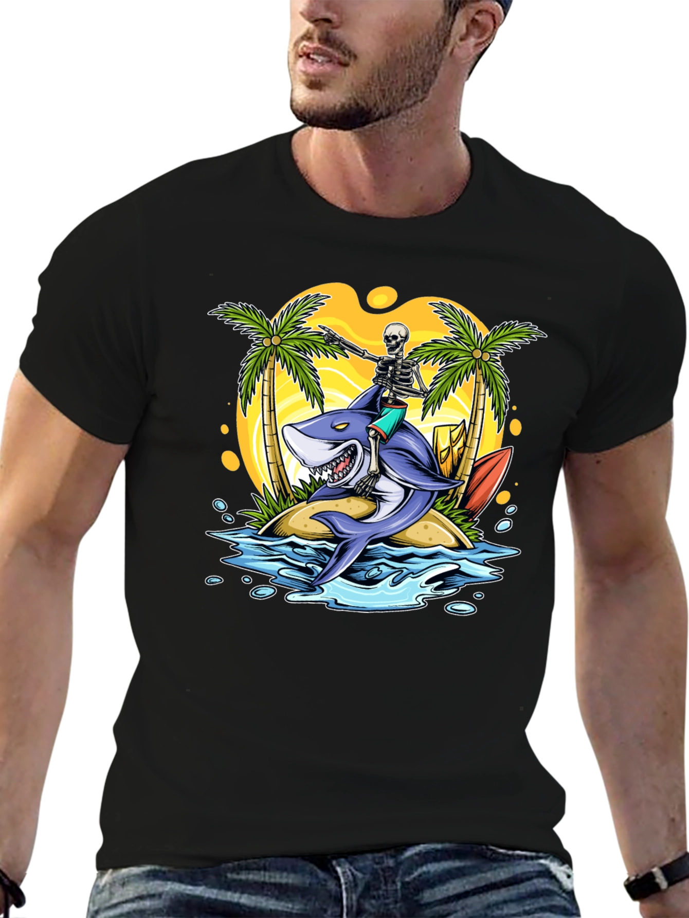 Surfing Shark Skeleton Tee - Island Vibes