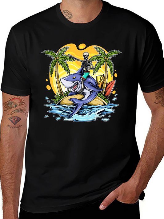 Surfing Shark Skeleton Tee - Island Vibes