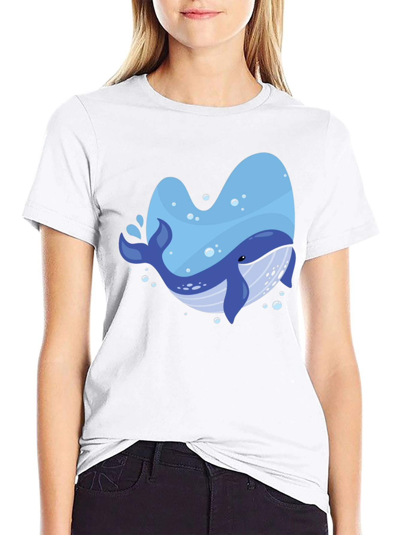 Whale Graphic Print Crew Neck T-Shirt