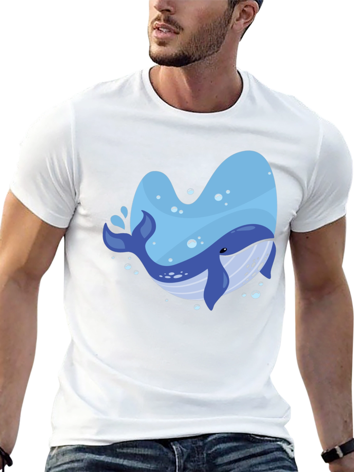 Whale Graphic Print Crew Neck T-Shirt