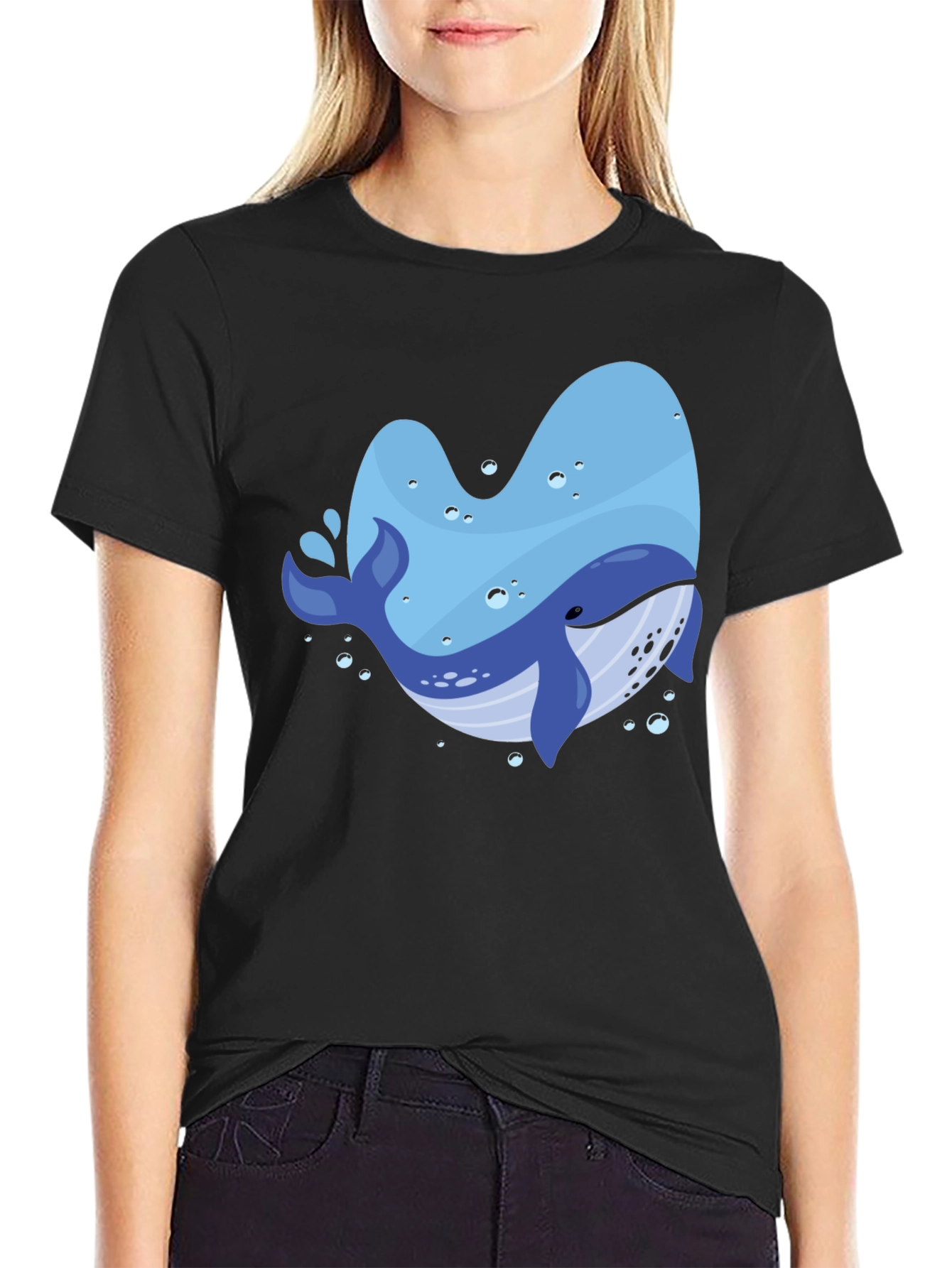 Whale Graphic Print Crew Neck T-Shirt