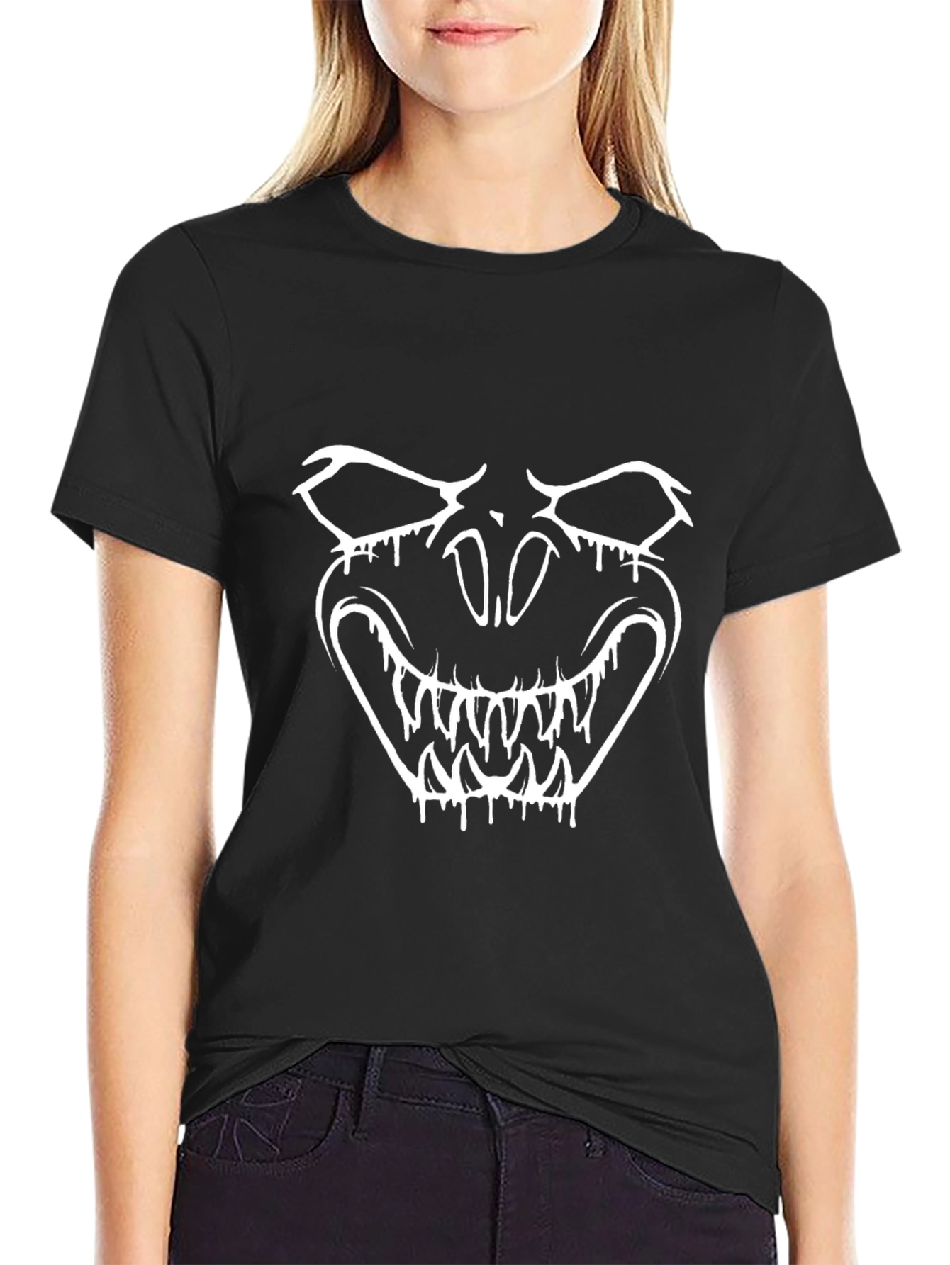 Mens Black Graphic Tee - Monster Face Design