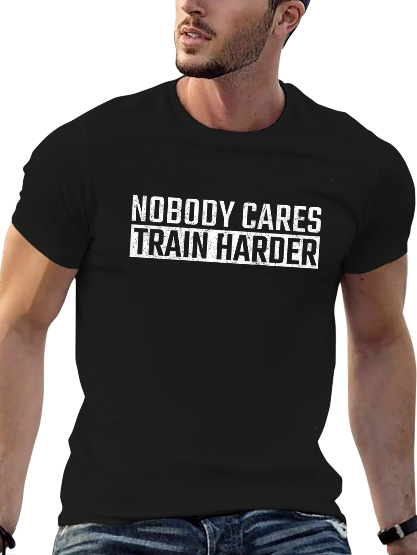 Train Harder Black Graphic Tee for Men