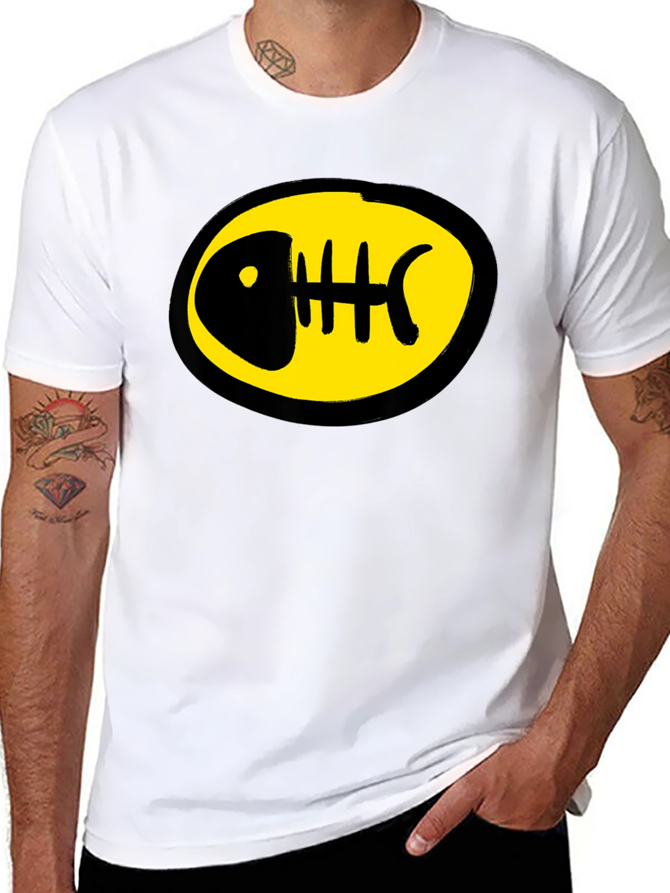 Black T-Shirt with Fishbone Design