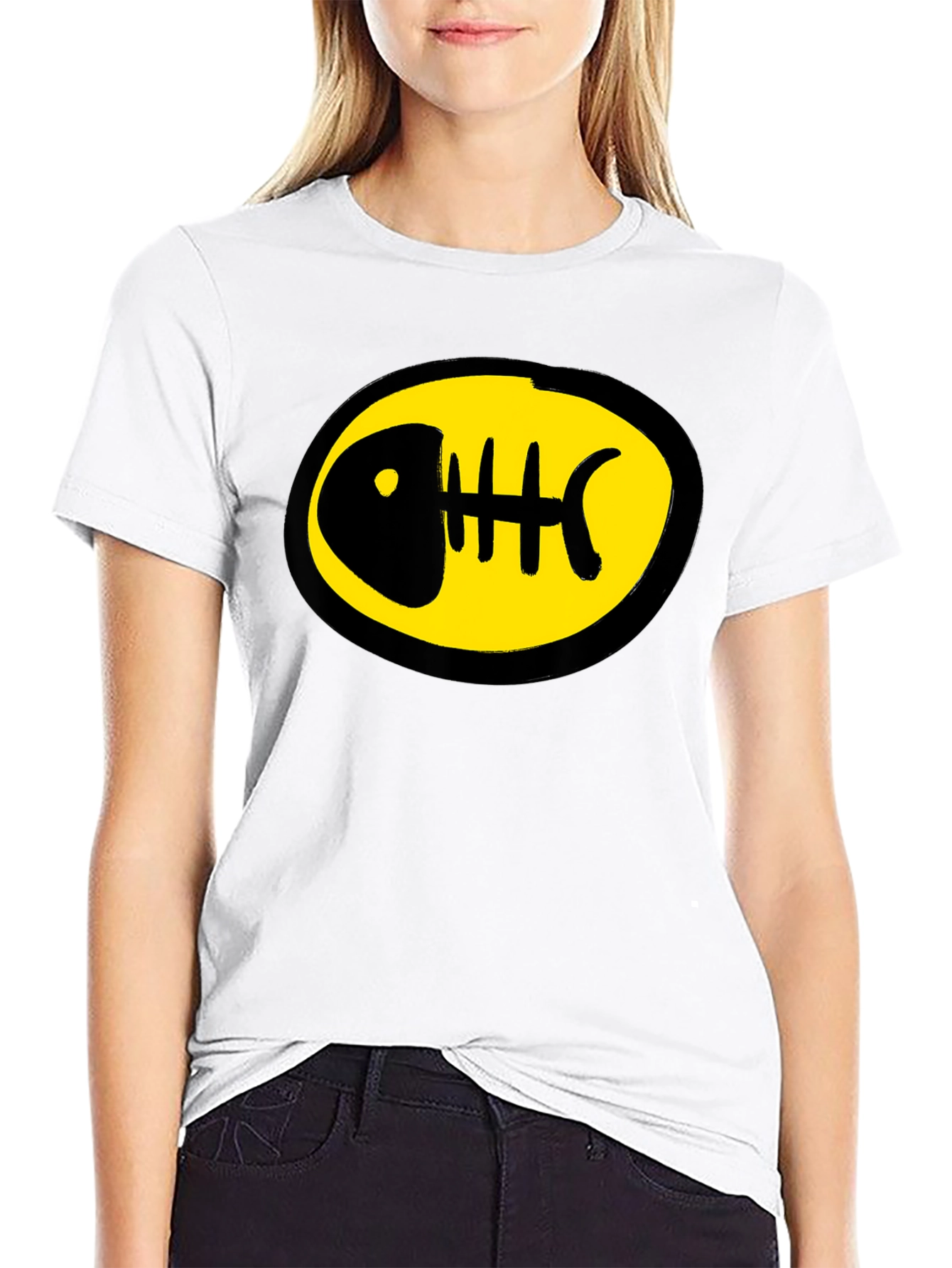 Black T-Shirt with Fishbone Design