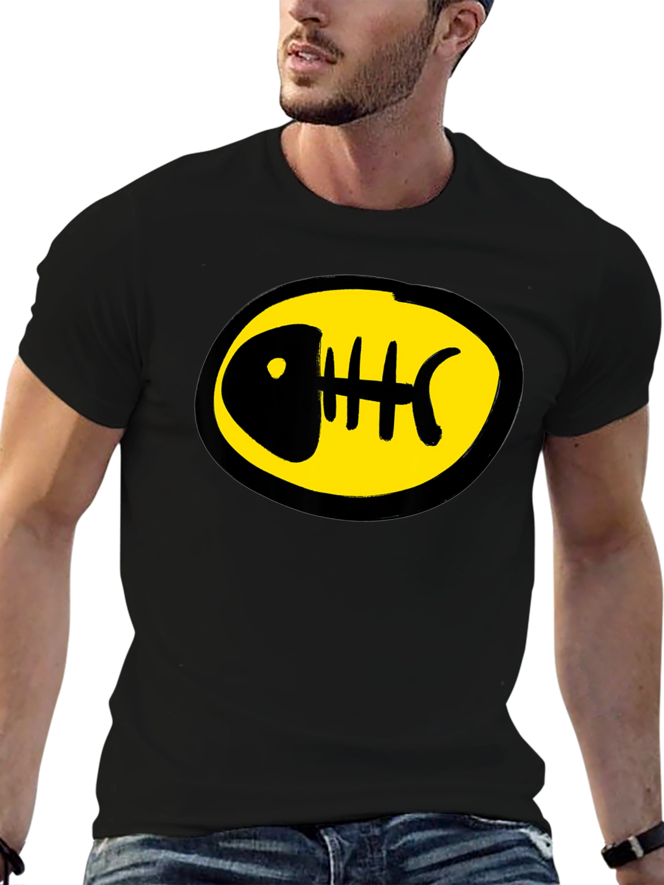 Black T-Shirt with Fishbone Design