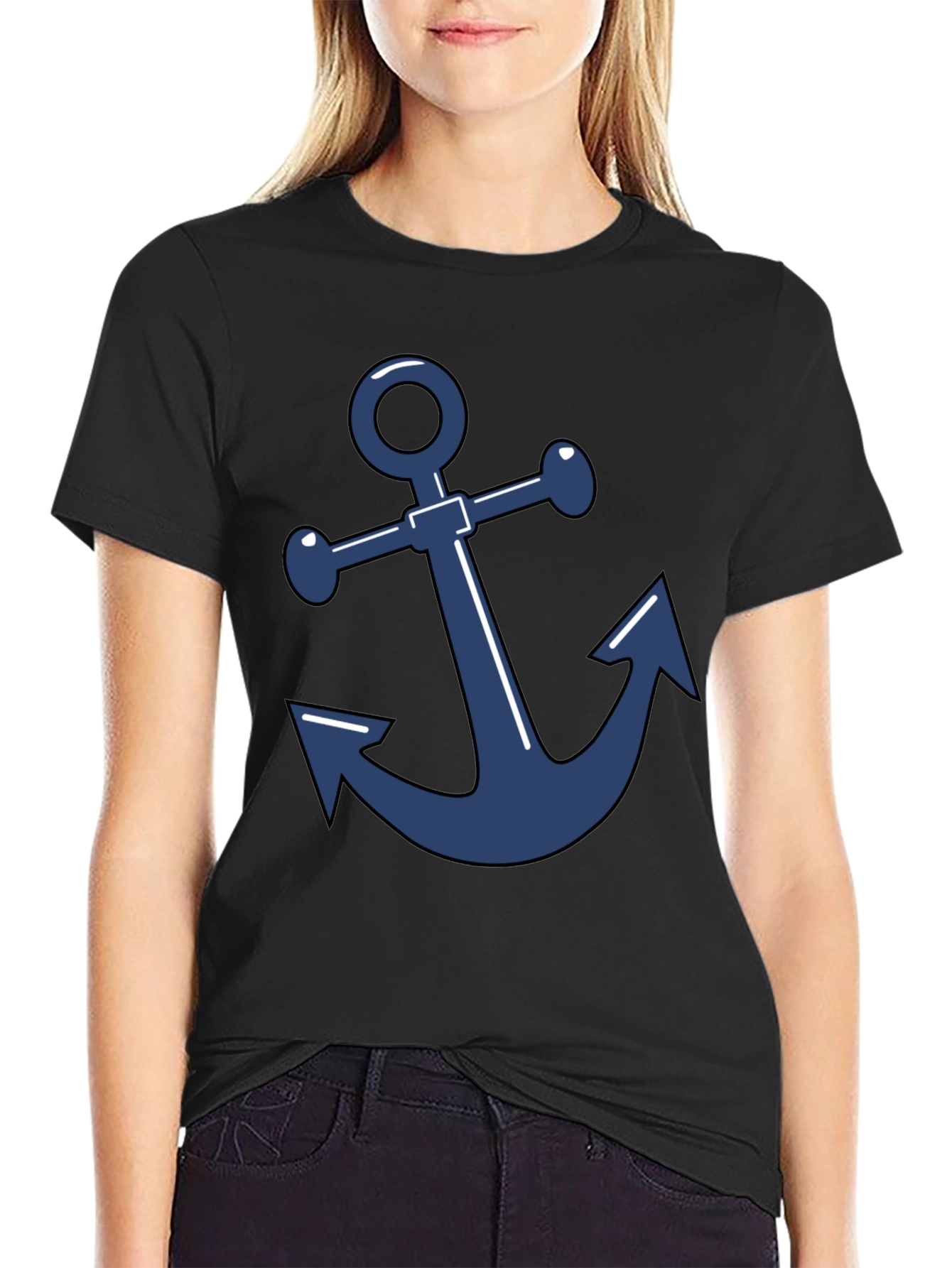 Nautical Anchor Graphic Tee - Classic Black T-Shirt