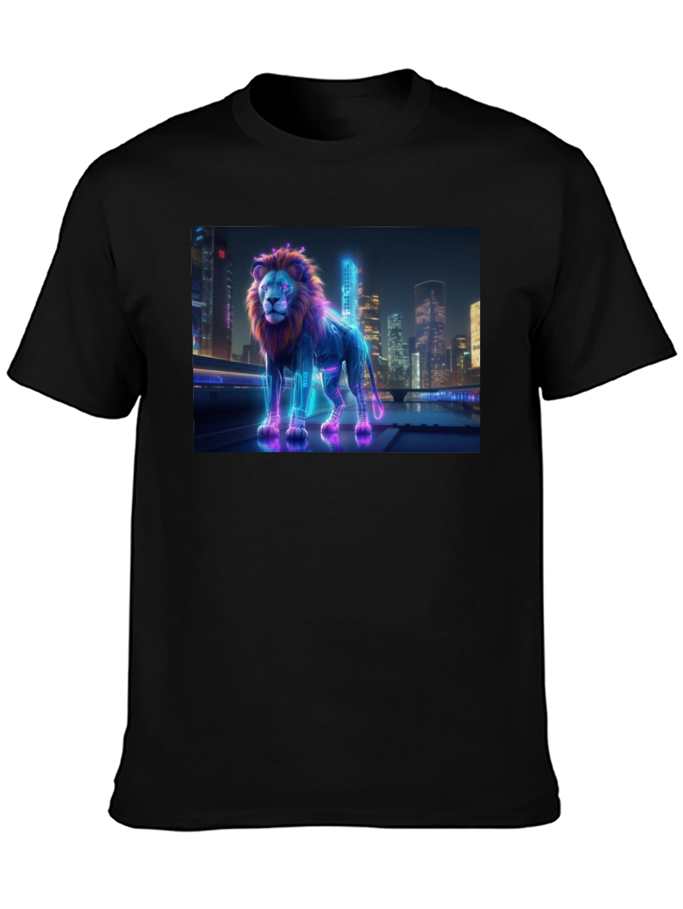 Neon Lion Cityscape T-Shirt