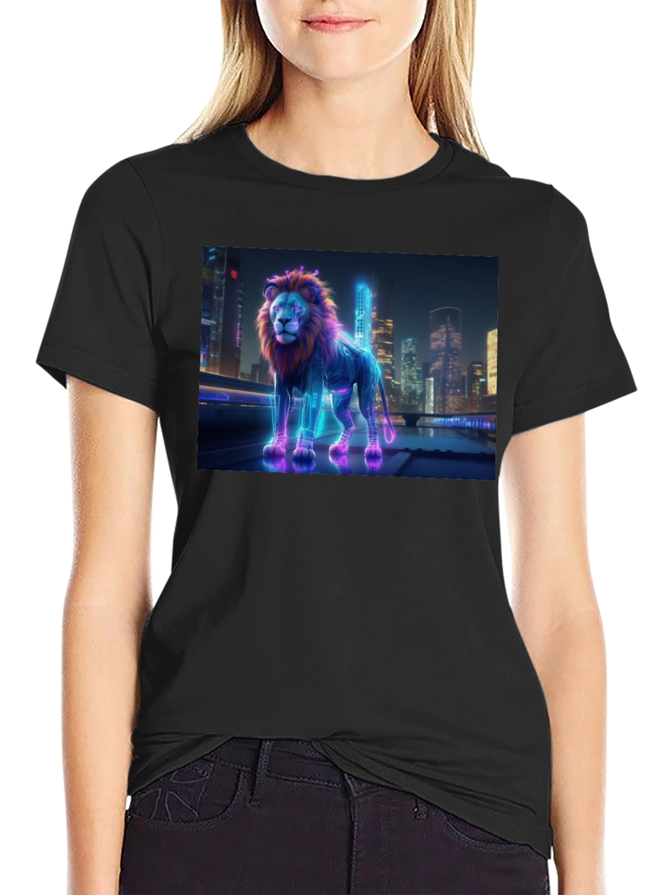 Neon Lion Cityscape T-Shirt