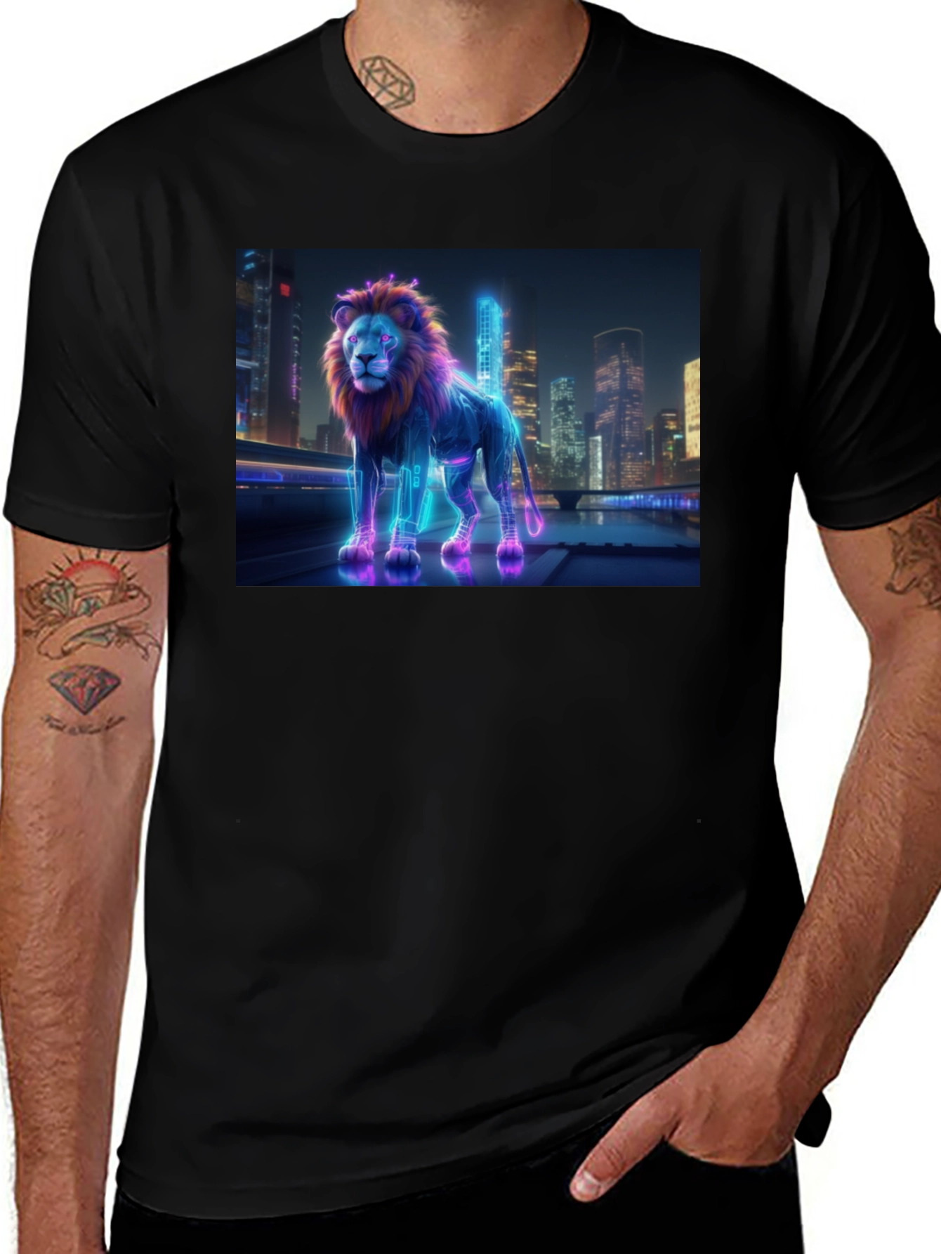 Neon Lion Cityscape T-Shirt