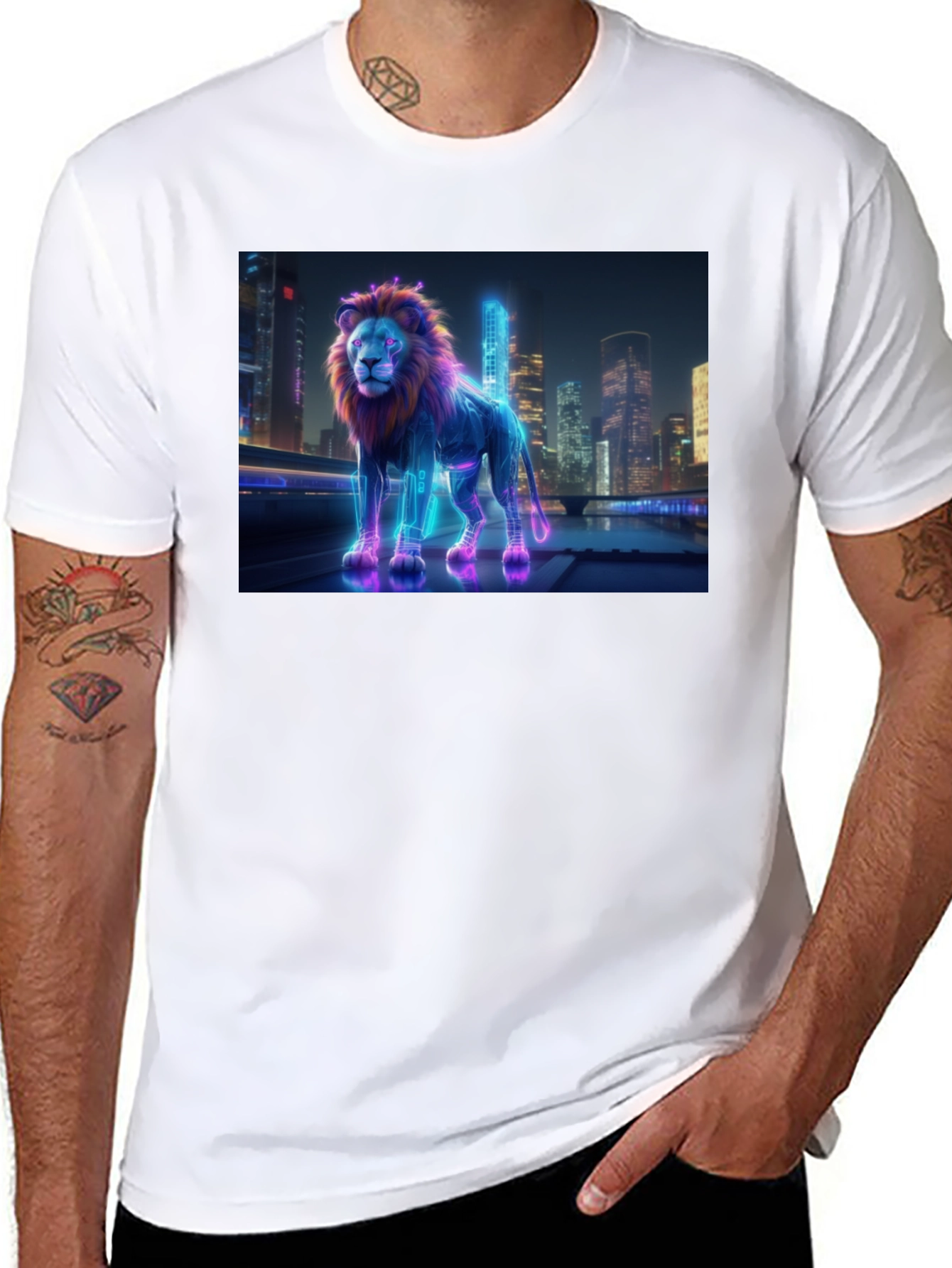 Neon Lion Cityscape T-Shirt