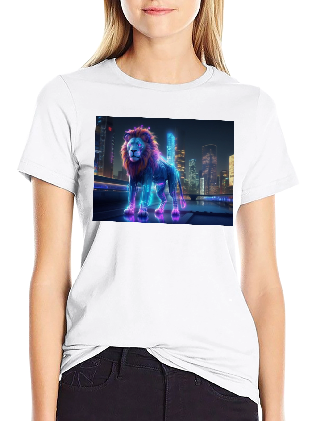 Neon Lion Cityscape T-Shirt