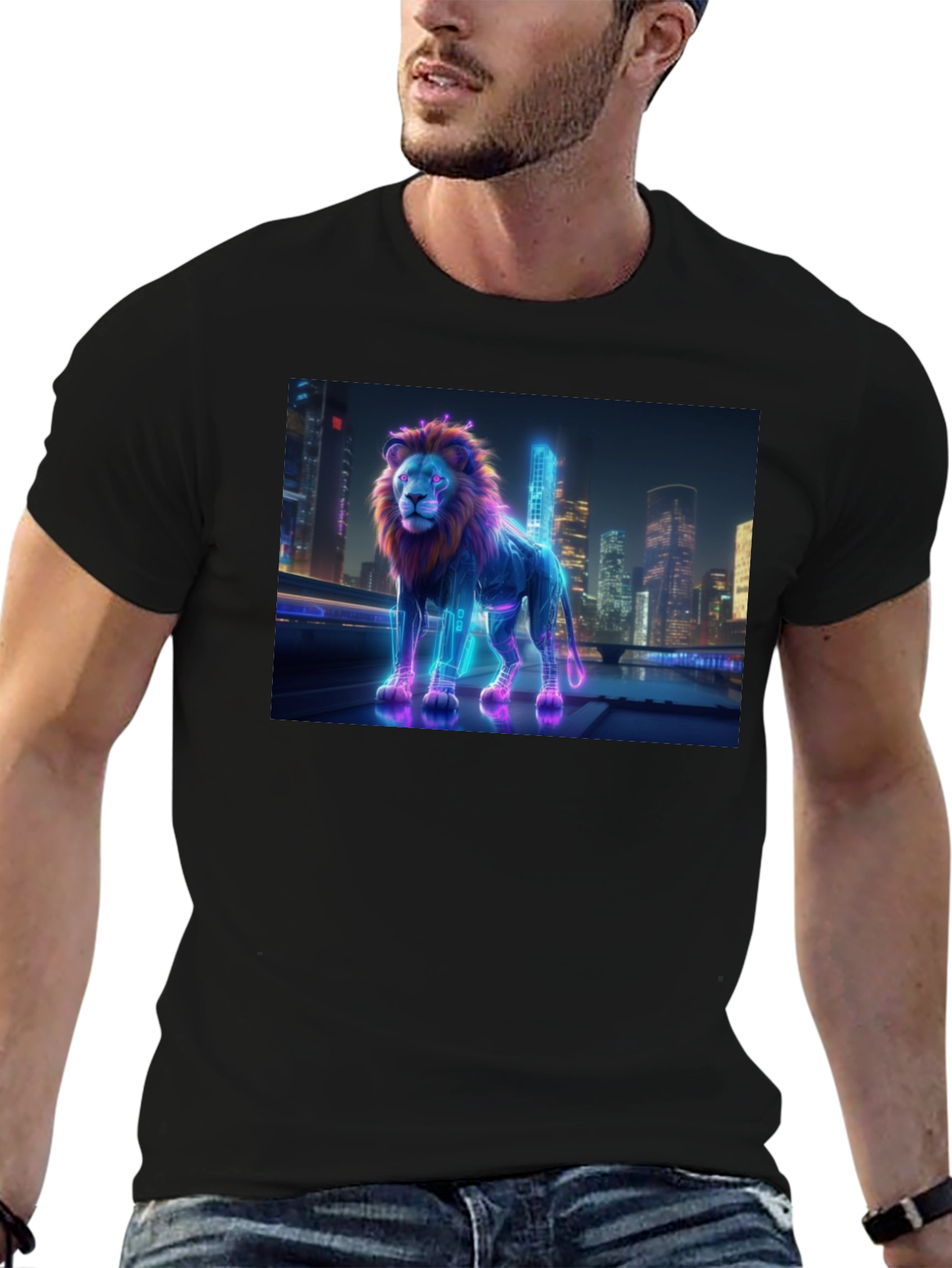 Neon Lion Cityscape T-Shirt