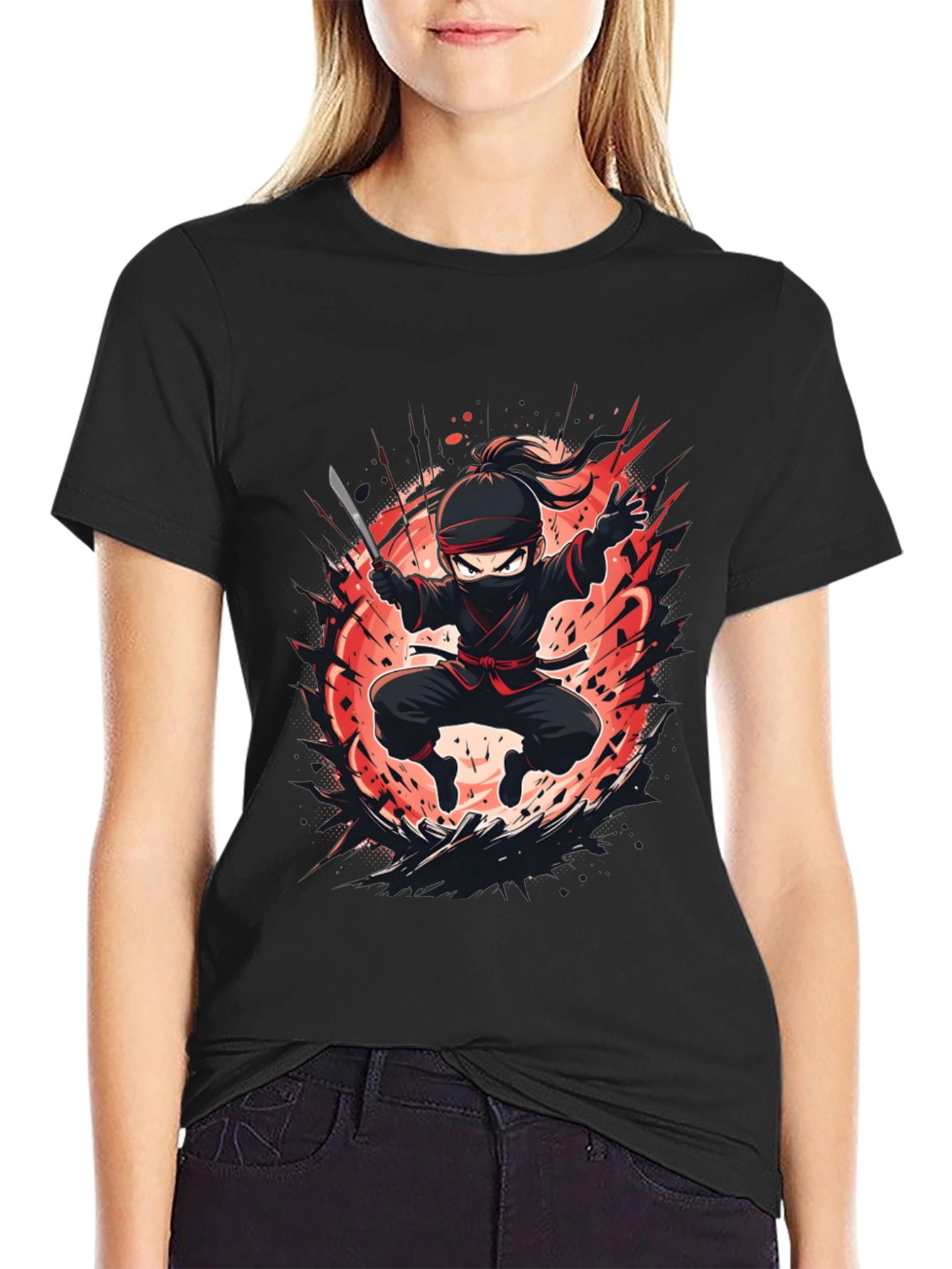 Ninja Warrior Graphic Tee - Black Cotton Blend