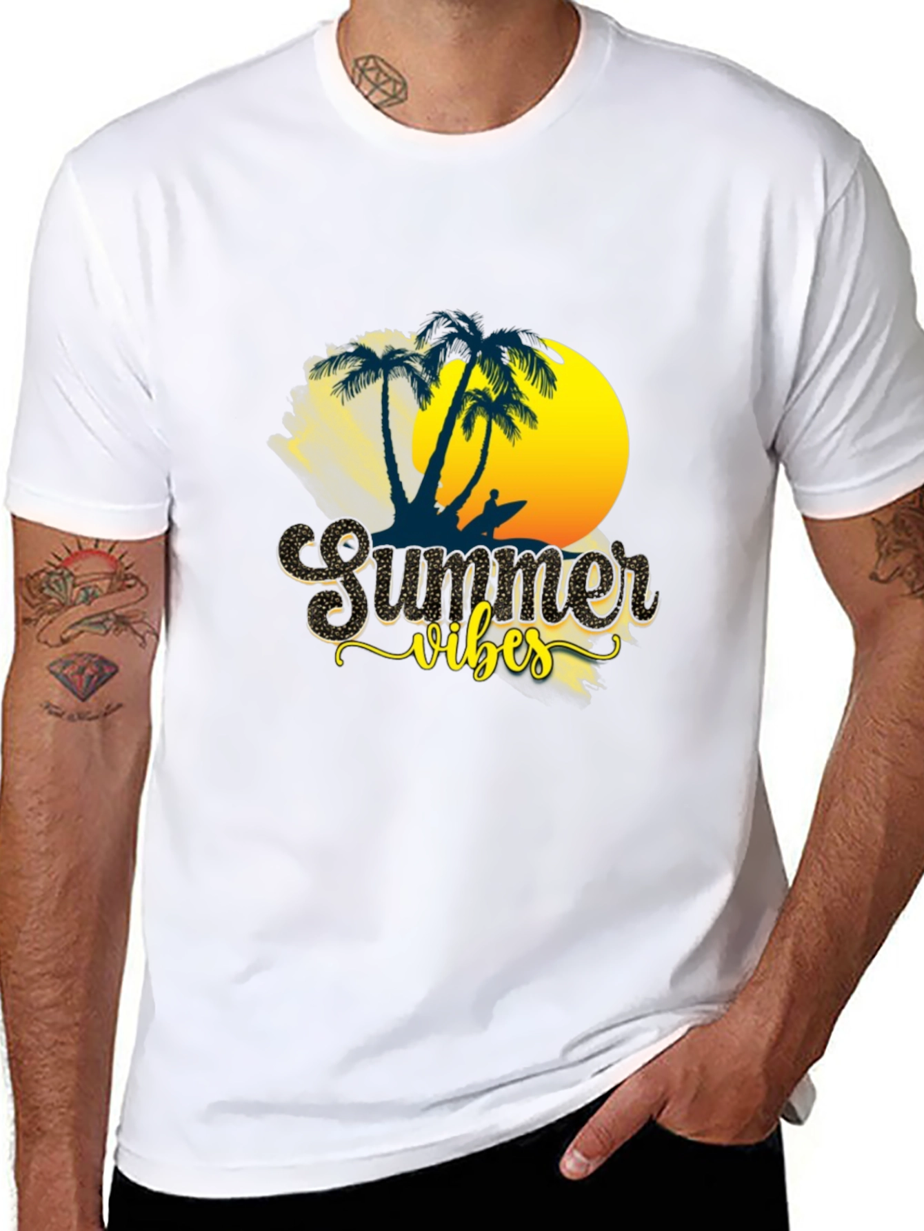 Summer Vibes Graphic T-Shirt - Tropical Beach Design