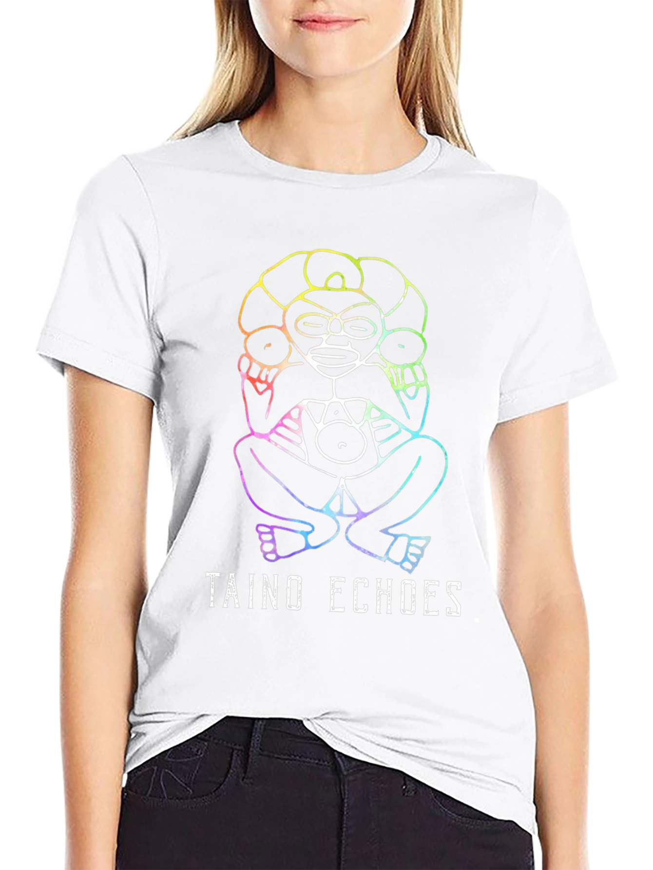 Taino Echoes Rainbow Graphic Black Tee