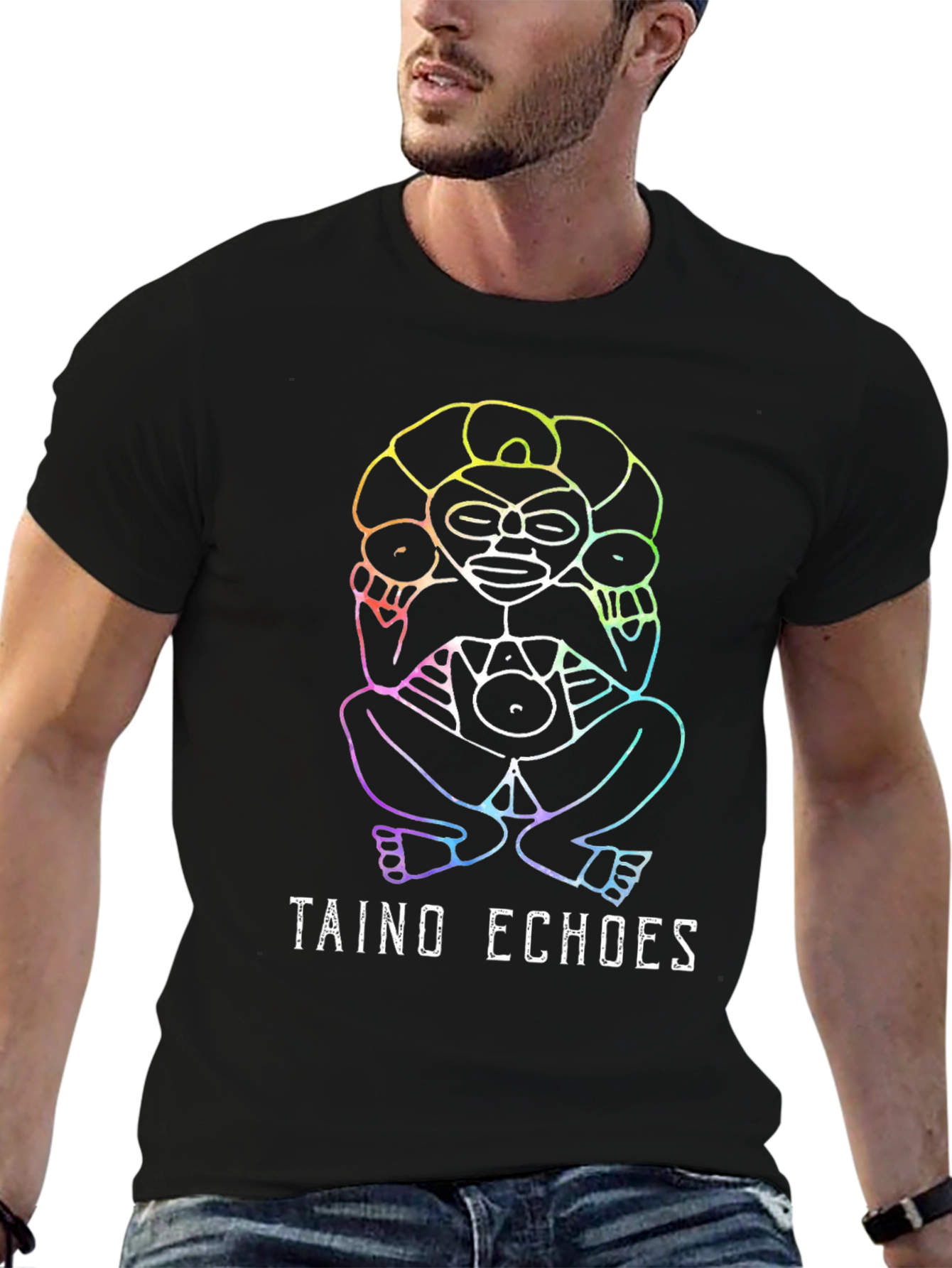 Taino Echoes Rainbow Graphic Black Tee