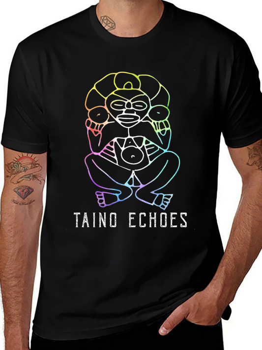 Taino Echoes Rainbow Graphic Black Tee