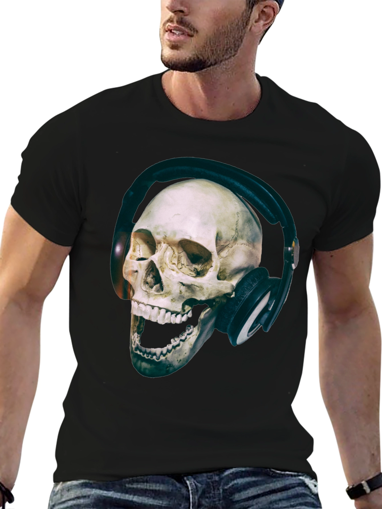Skull with Headphones Graphic T-Shirt