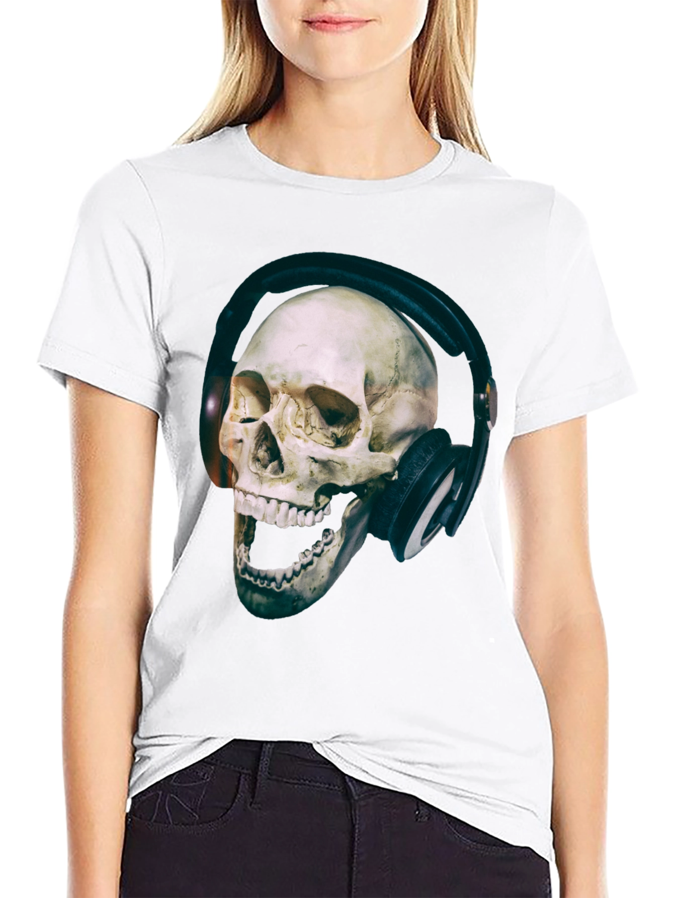 Skull with Headphones Graphic T-Shirt