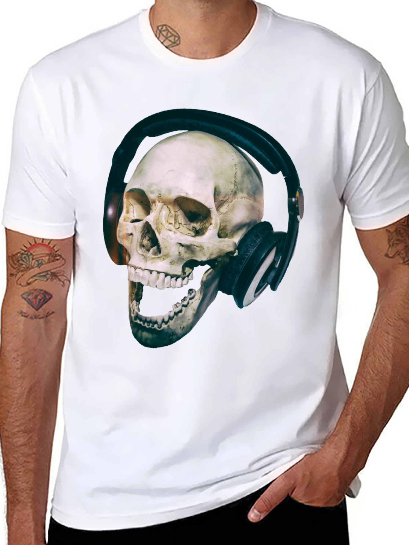 Skull with Headphones Graphic T-Shirt