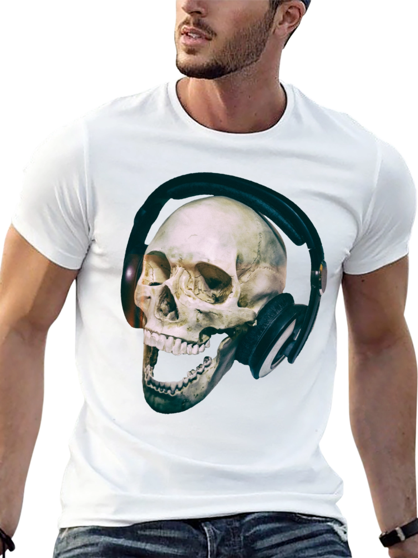 Skull with Headphones Graphic T-Shirt