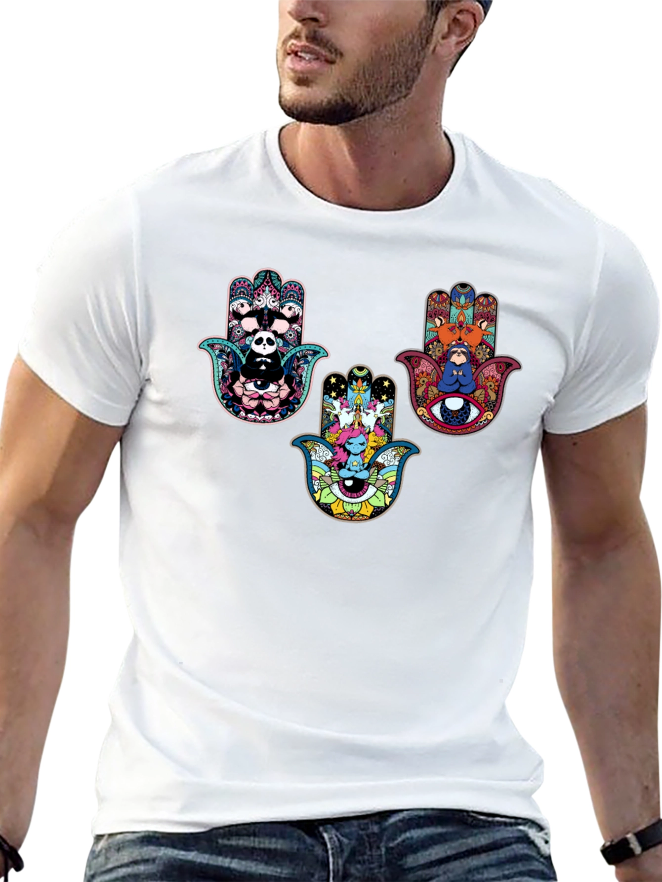 Hamsa Hand Graphic Print Black Tee