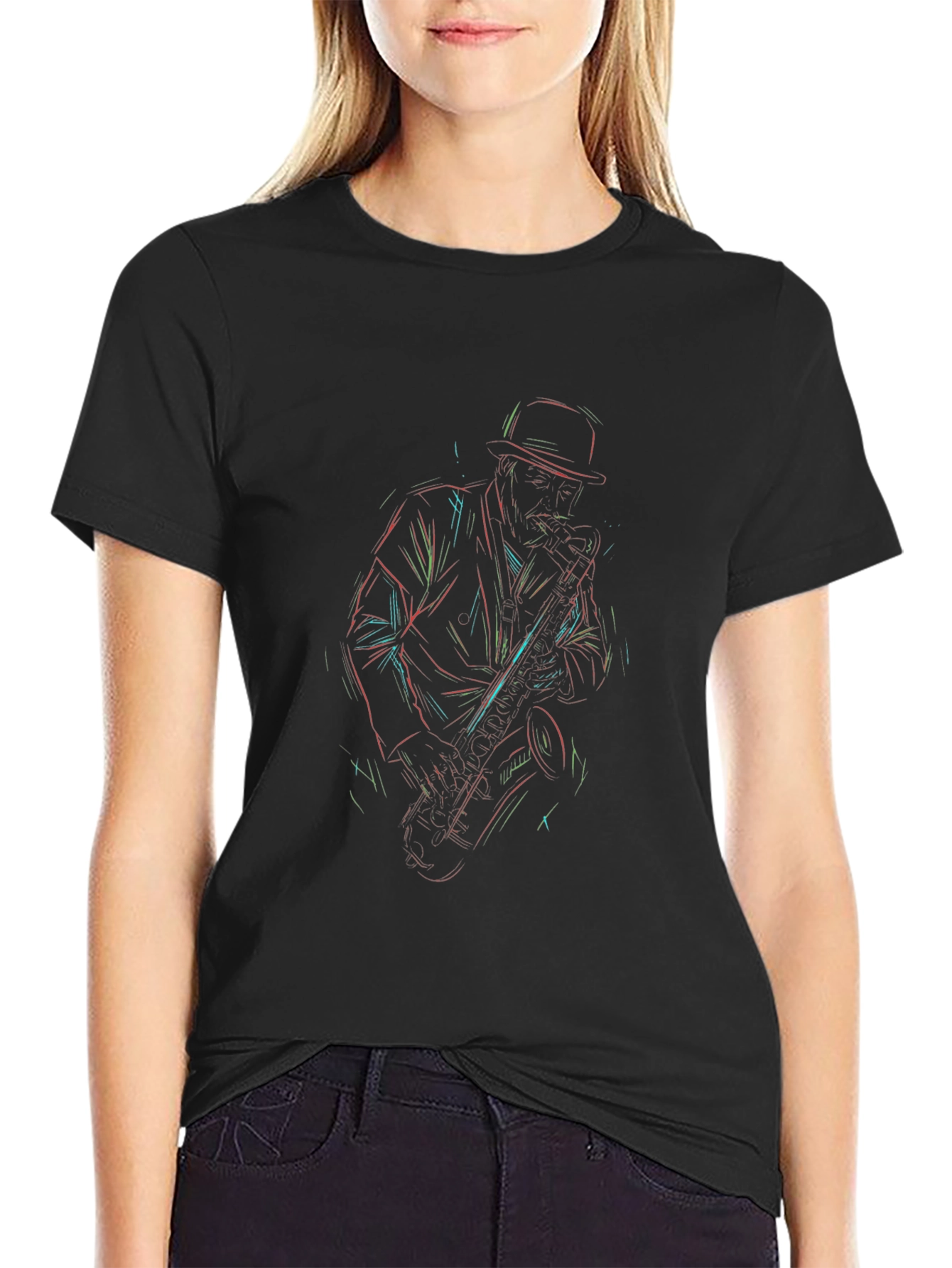 Neon Saxophone Player Graphic T-Shirt