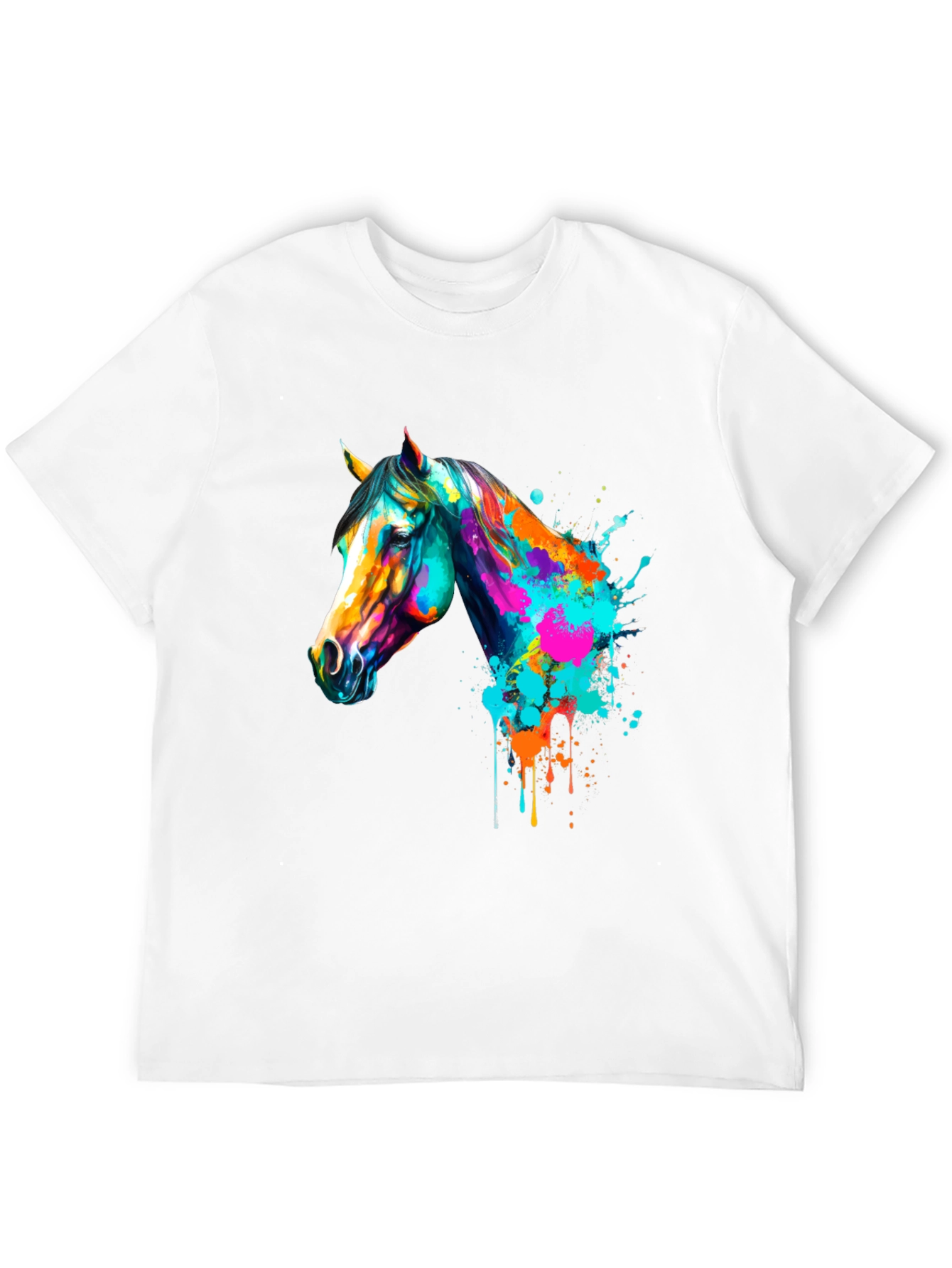 Vibrant Horse Graphic Print Mens Black T-Shirt