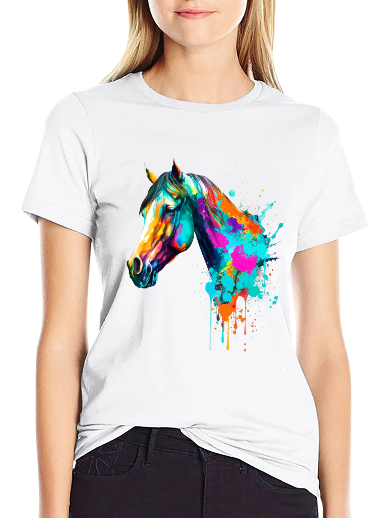 Vibrant Horse Graphic Print Mens Black T-Shirt