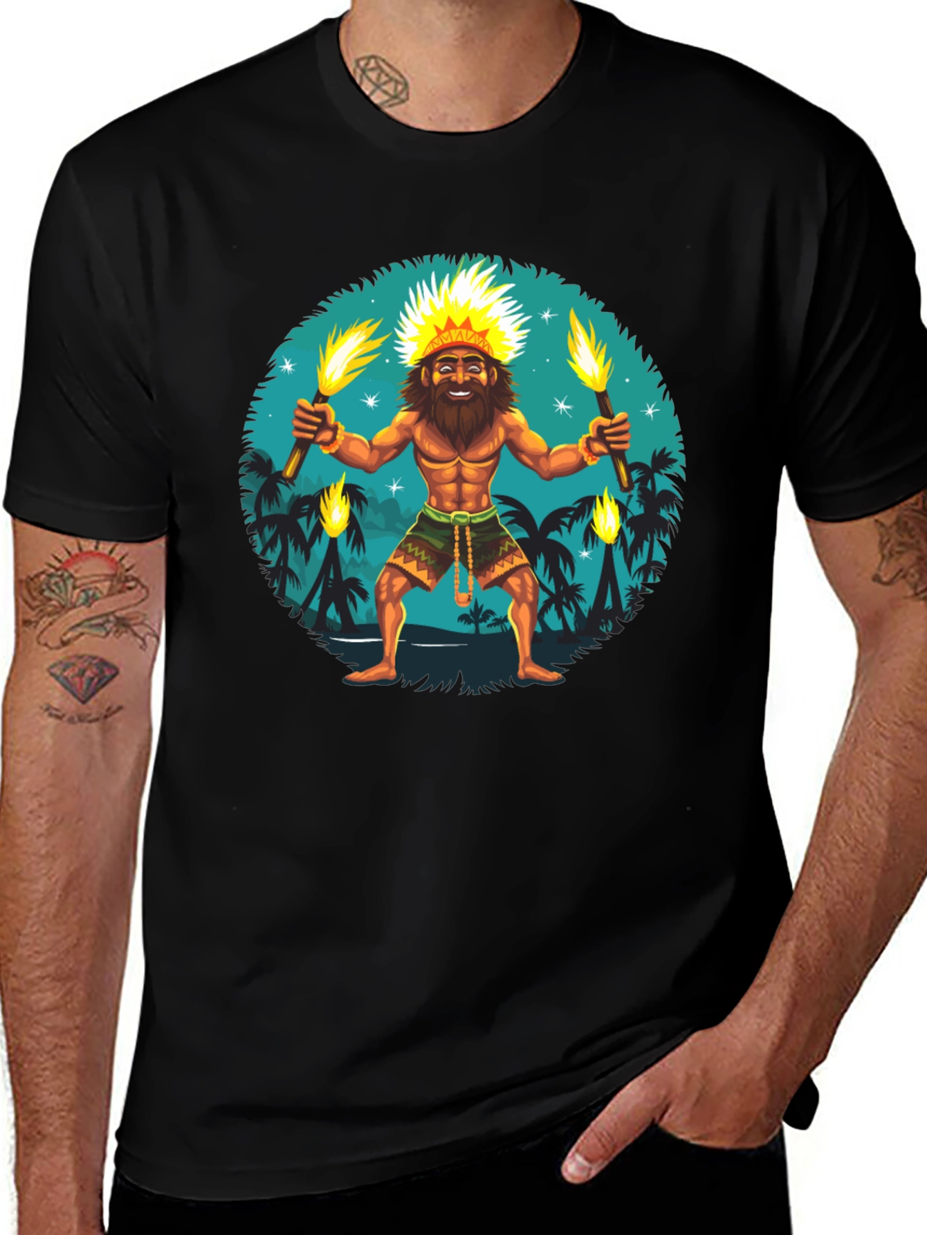 Island King T-Shirt: Tropical Torchbearer Design