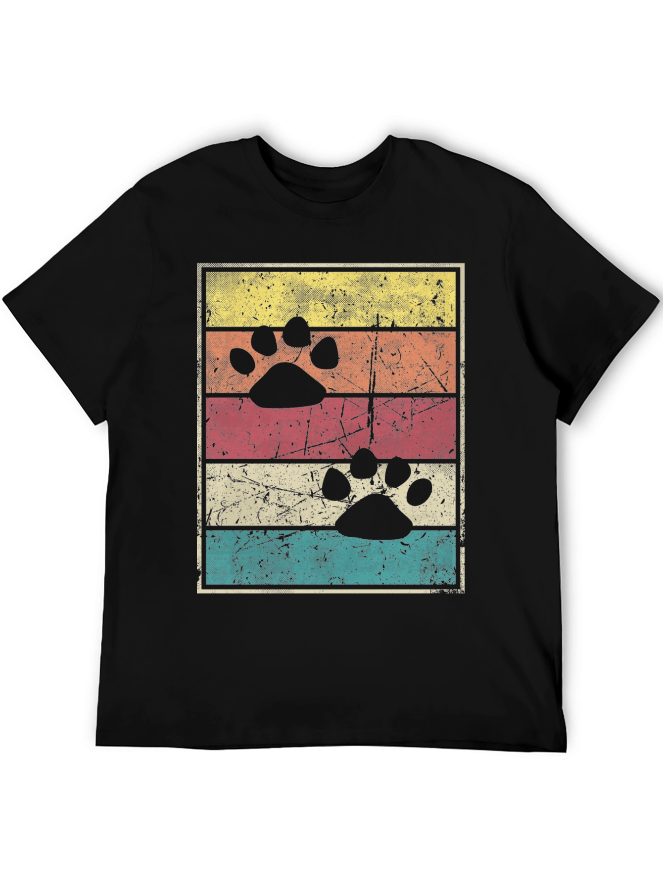 Retro Paw Print Graphic Tee - Black