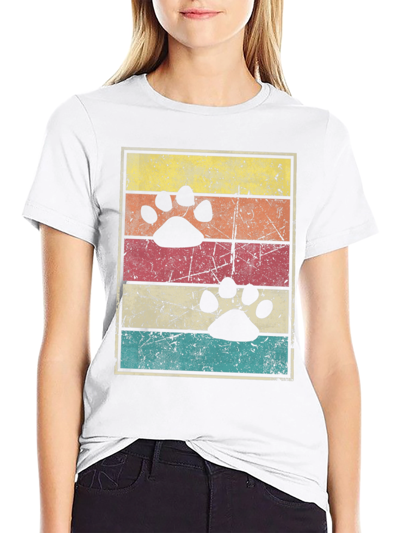 Retro Paw Print Graphic Tee - Black