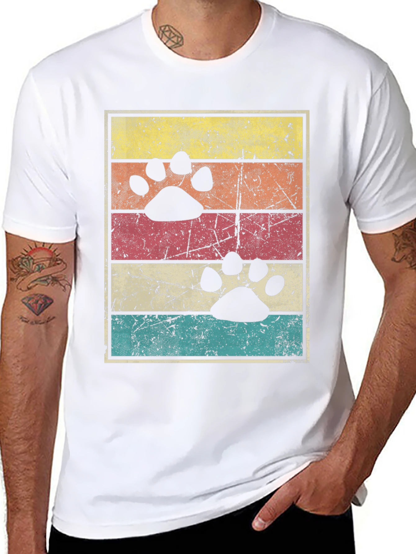 Retro Paw Print Graphic Tee - Black