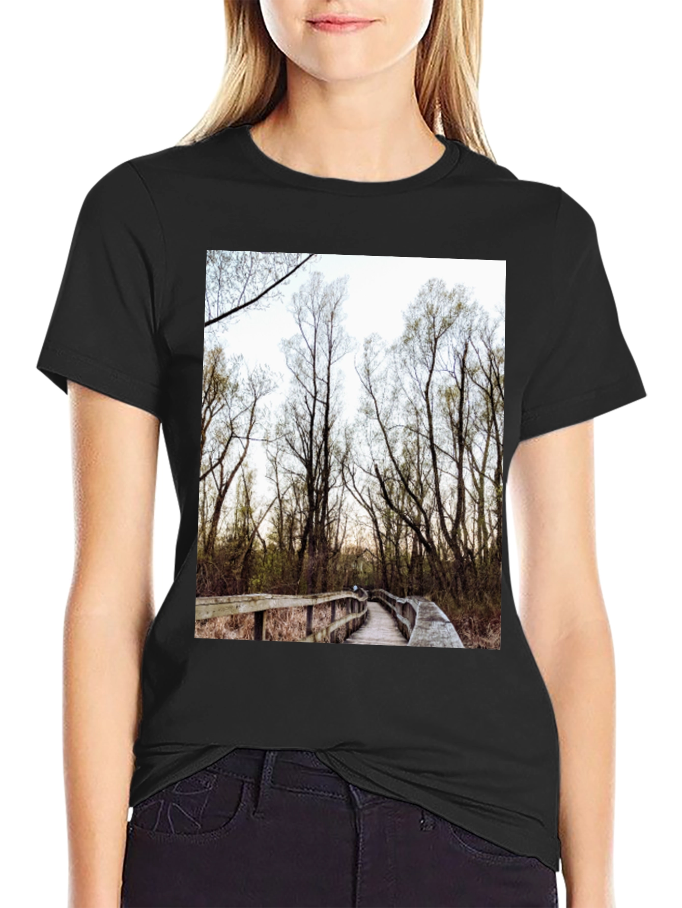 Nature Boardwalk Graphic Tee - Black Cotton Blend