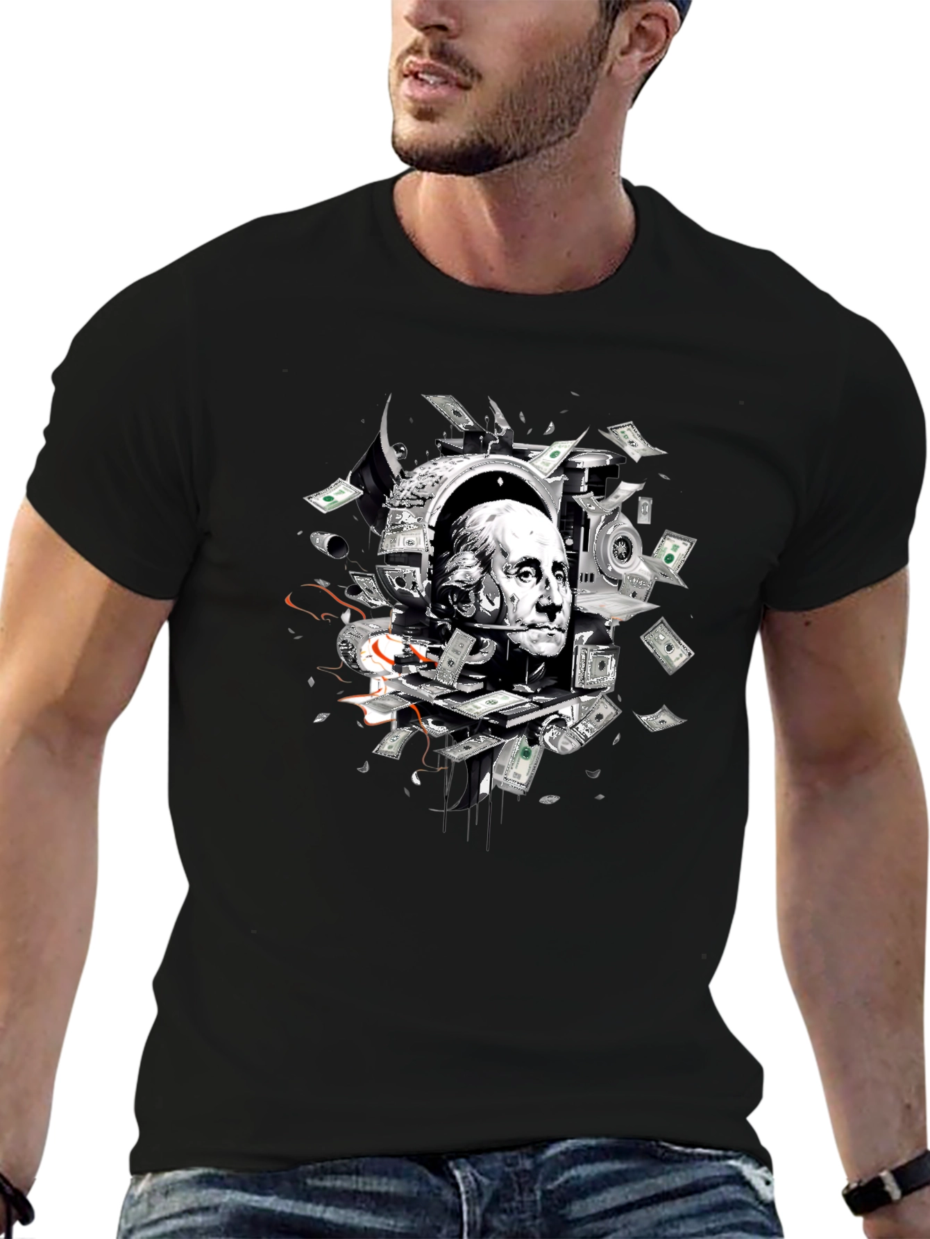 Money Man Graphic Tee - Black Crewneck T-Shirt