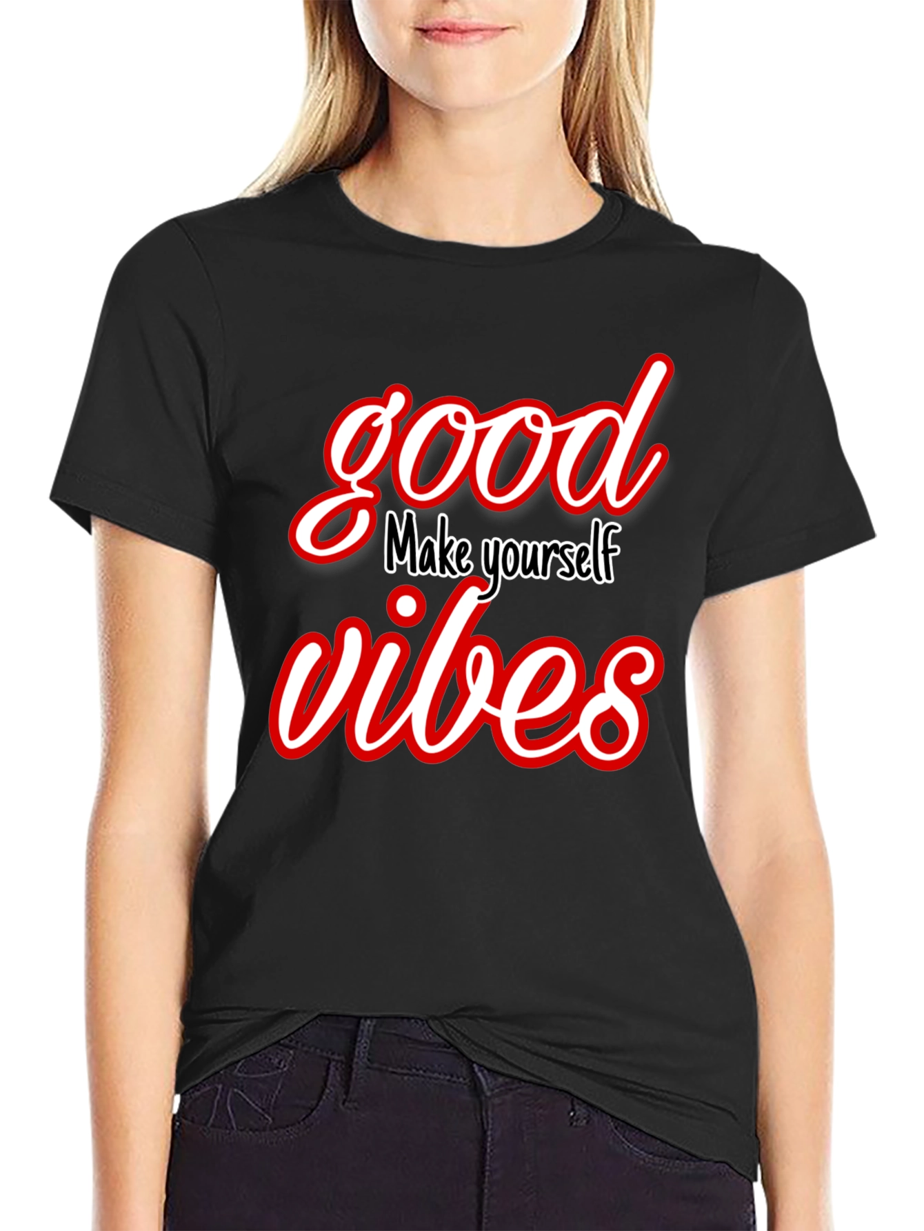 Good Vibes Graphic Tee - Trendy Black T-Shirt