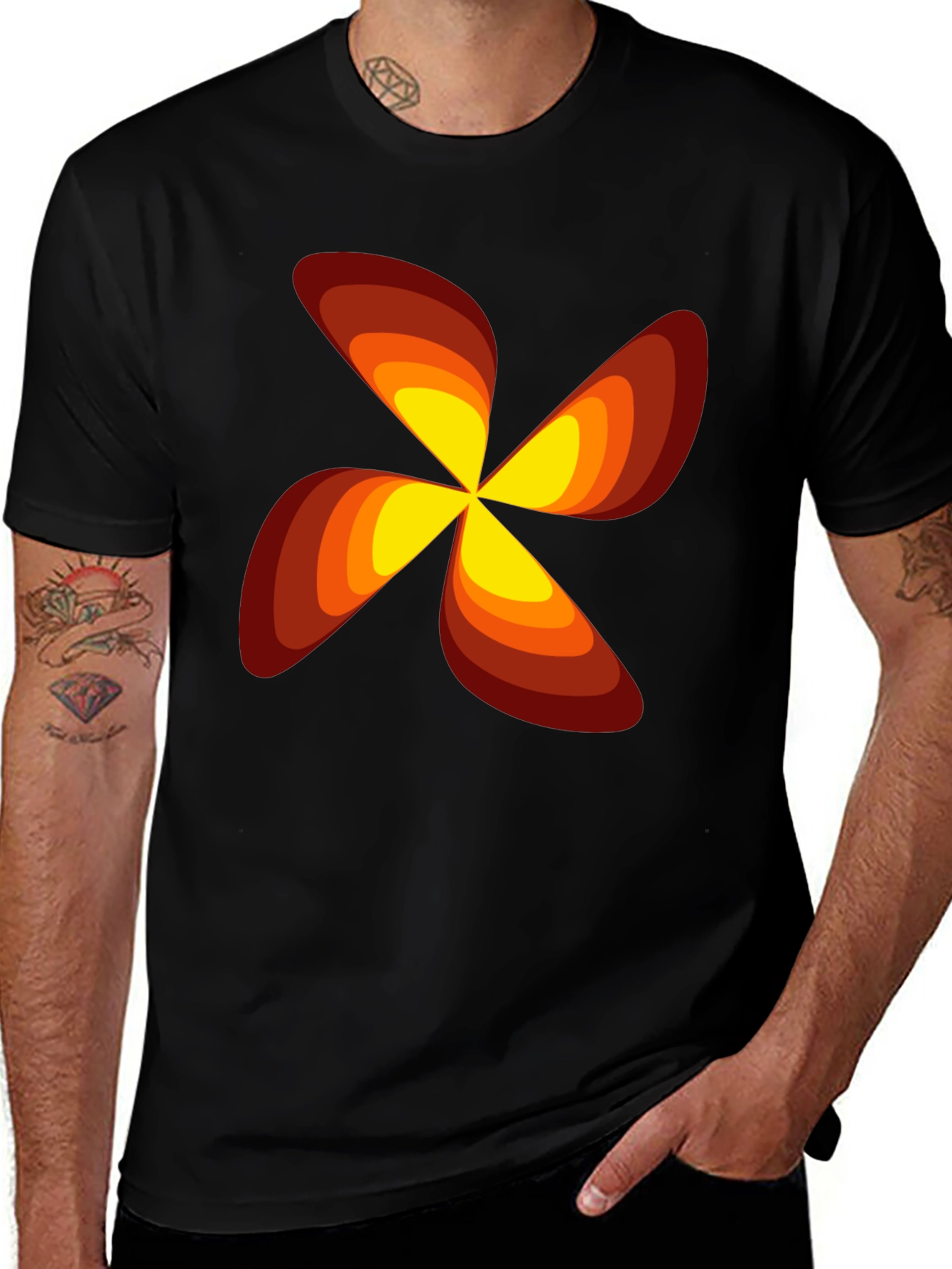 Retro Flower Power Graphic T-Shirt - Black