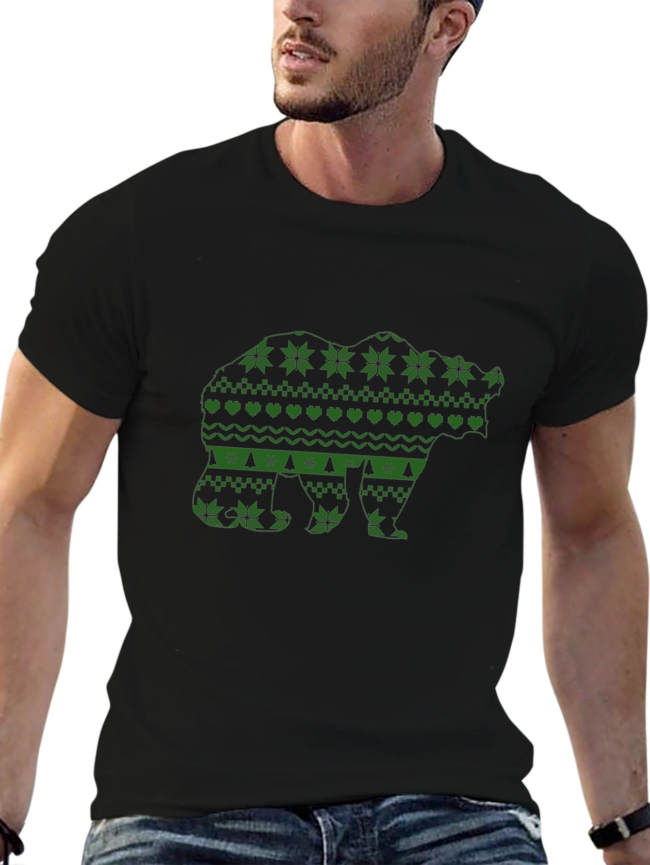 Bear Pattern Black T-Shirt