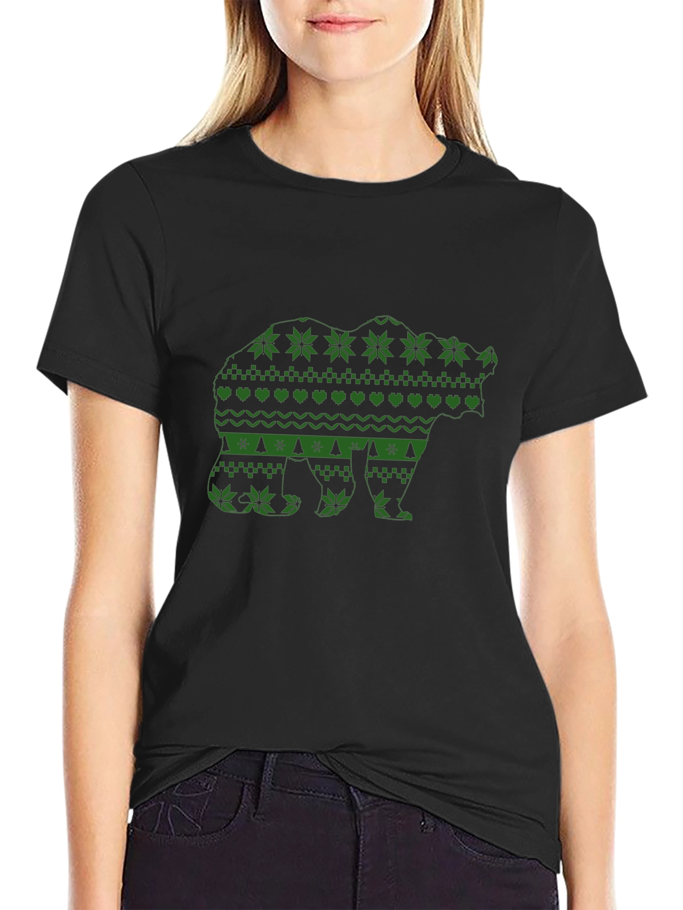 Bear Pattern Black T-Shirt