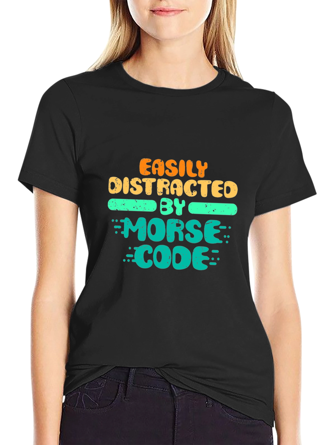 Easily Distracted By Morse Code Black T-Shirt